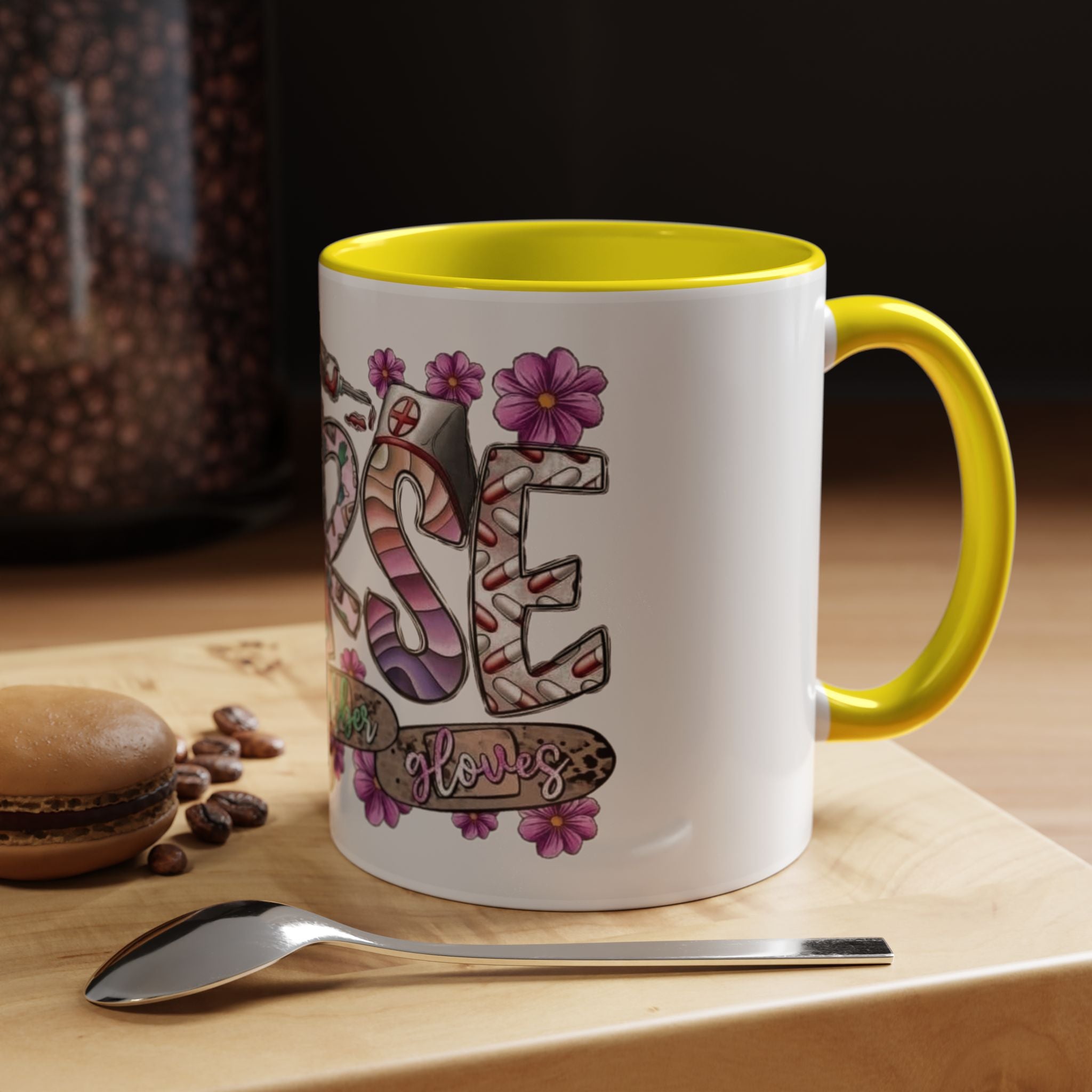 Nurse Love Coffee Mug  Cute Floral Medical Stethoscope & Syringe Design (11/15oz) Medical Christmas Mug