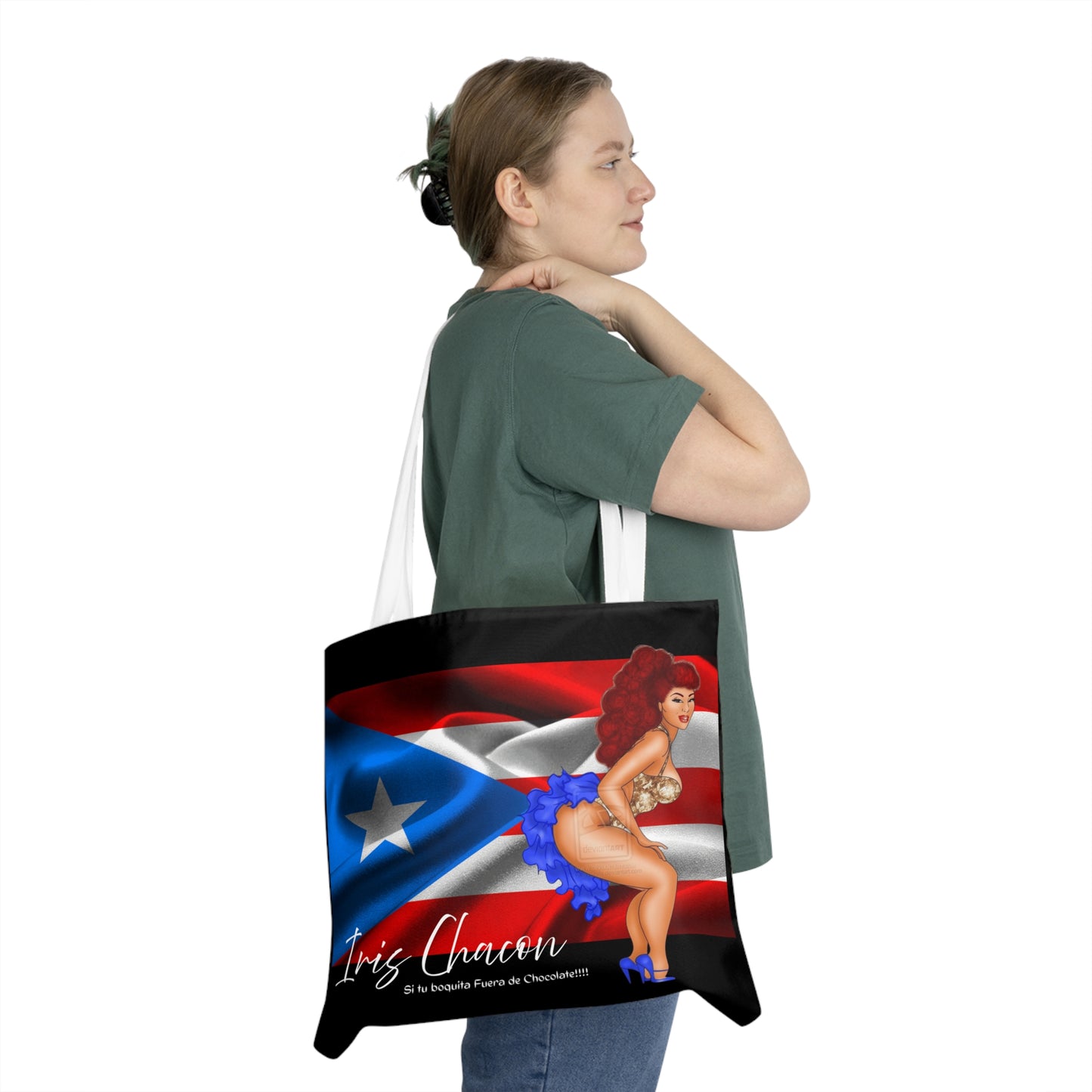 Iris Chacon Boricua Pride Shoulder Tote Bag - Stylish Chic Design for Everyday Use, Beach, Gym, and Festivals, Unique Gift Idea