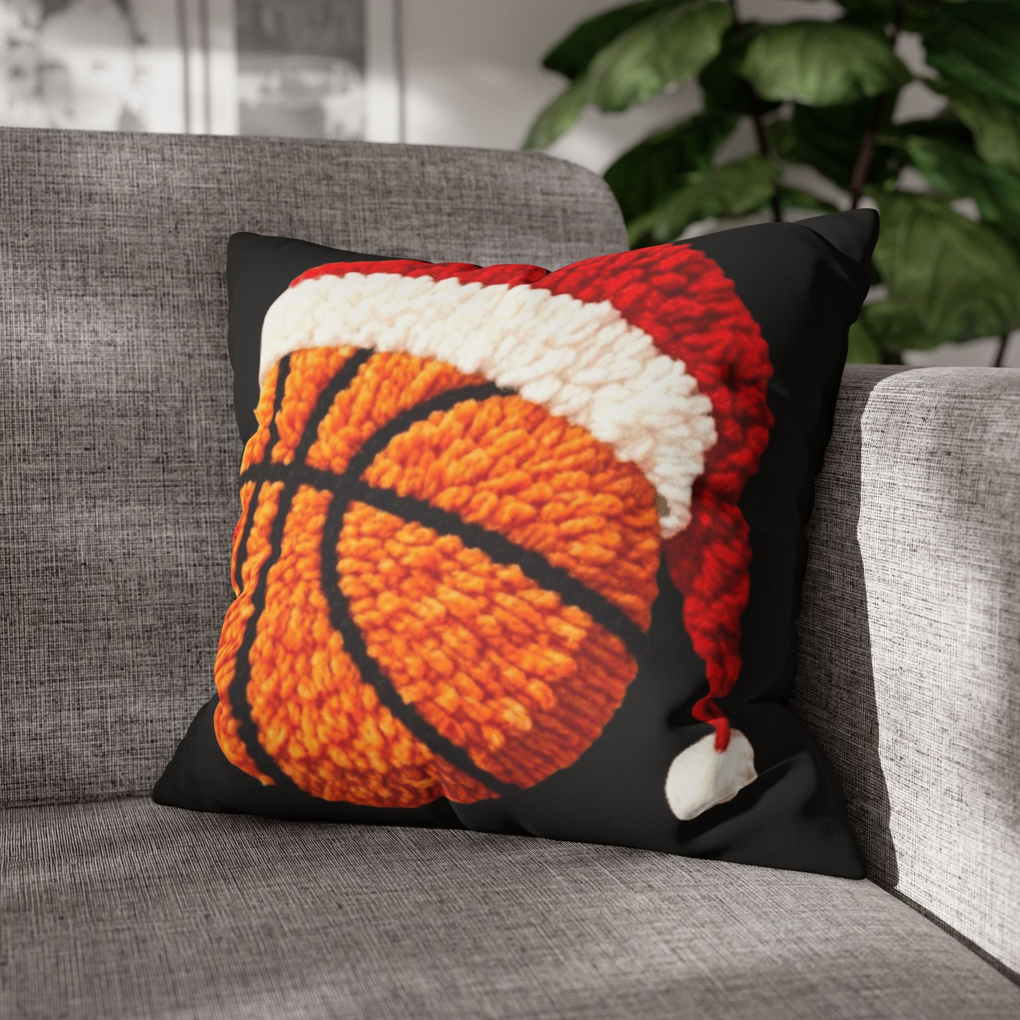 Basketball Christmas Pillowcase — Faux Suede Square Throw Pillow Cover