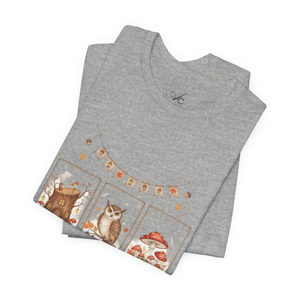 Enchanted Forest Fall Tee, Cute Owl Shirt, Autumn Graphic Tee, Nature Lover Gift, Cozy Fall Apparel, Wildlife T-Shirt, Unisex Fall Top