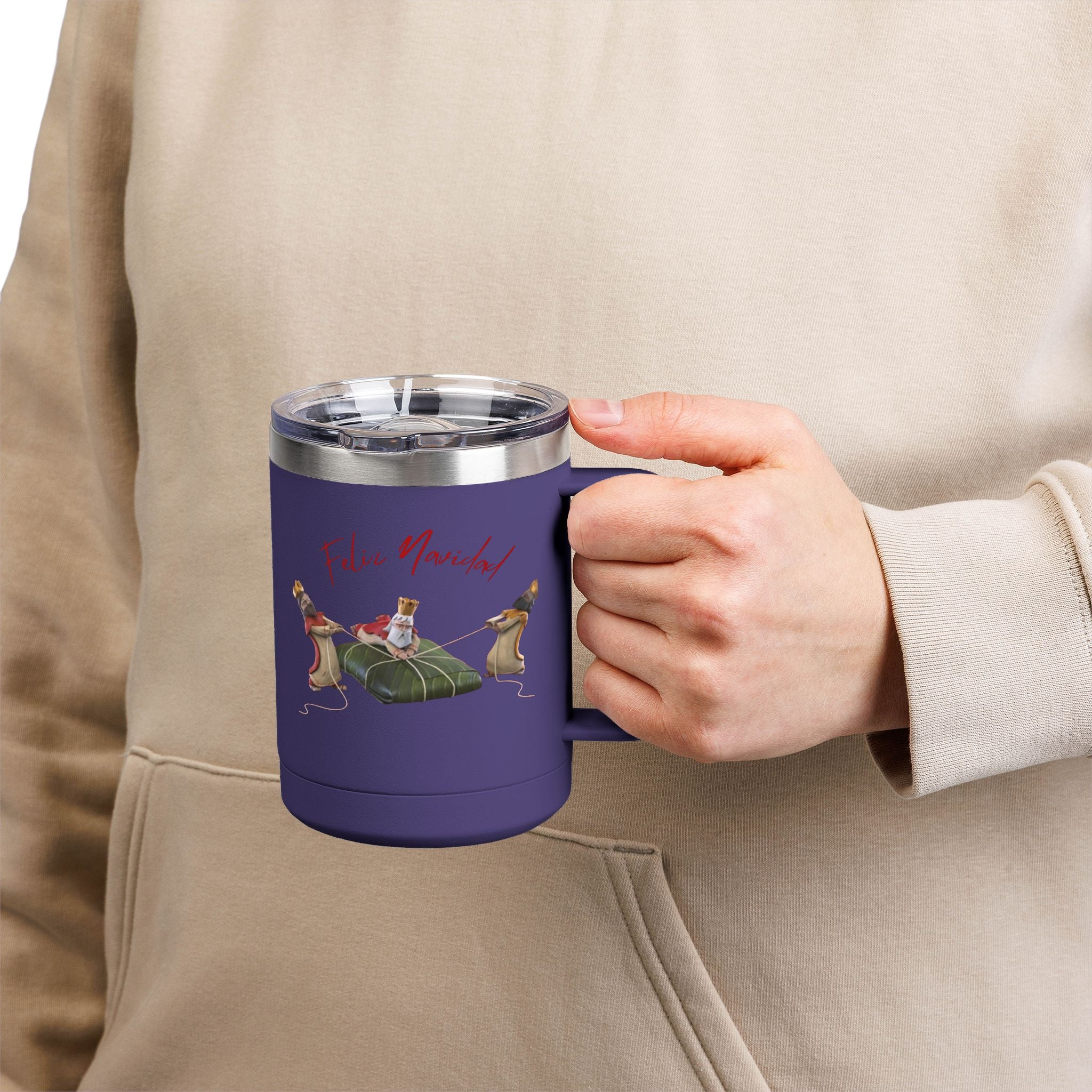 3 KINGS Holiday Travel Tumbler — 'Feliz Navidad' Dachshund Santa Design Coffee Cup for Fun Celebrations