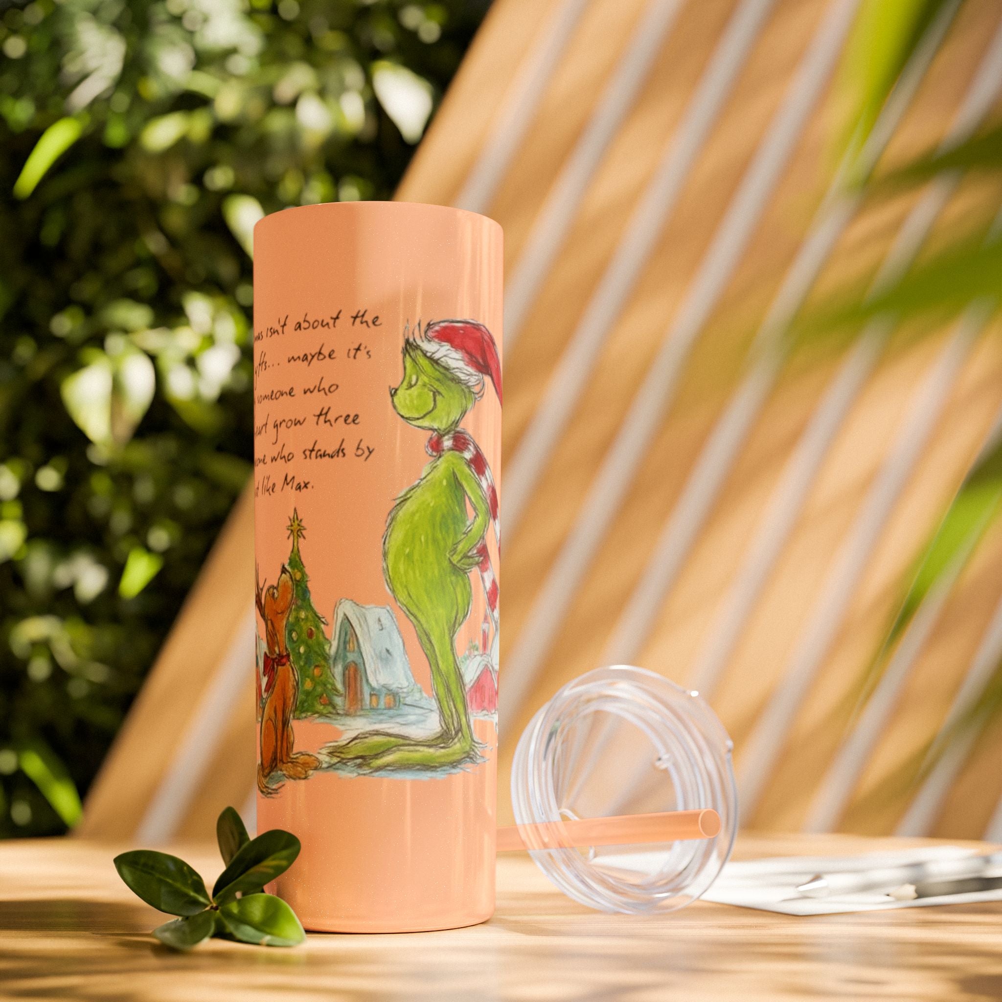 Grinch Christmas Skinny Tumbler with Straw — Dr. Seuss Holiday Quote Design, 20oz Christmas Mugs Collection