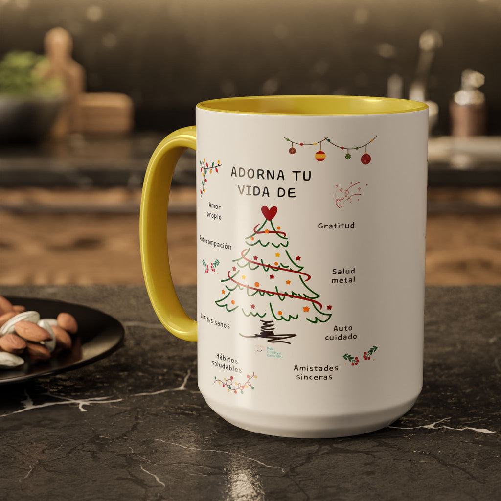 Mug — 'Adorna Tu Vida' Christmas Tree Spanish Holiday Coffee Mug (11oz/15oz)
