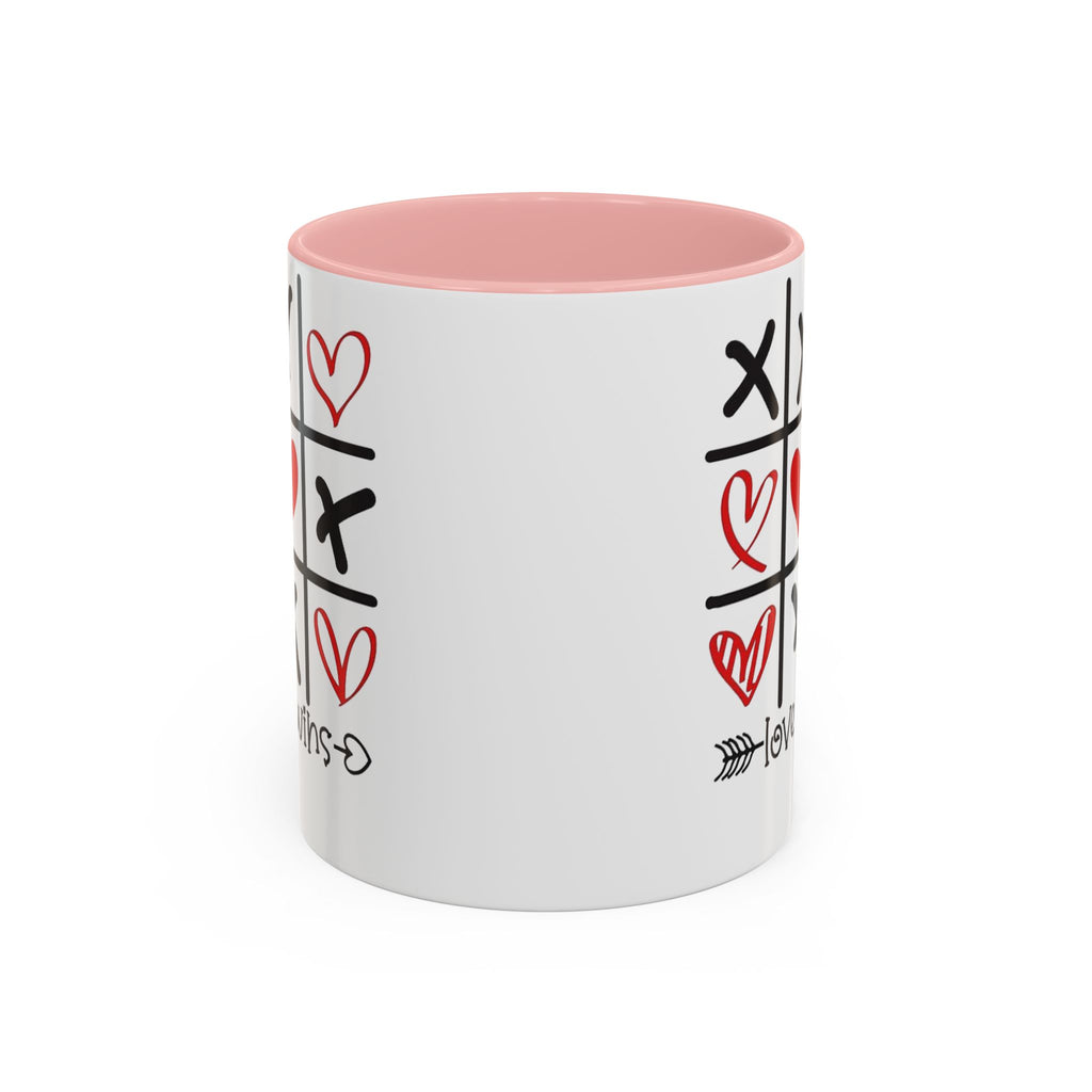 Love Wins Tic-Tac-Toe Heart Accent Coffee Mug — Romantic Valentine 11/15oz