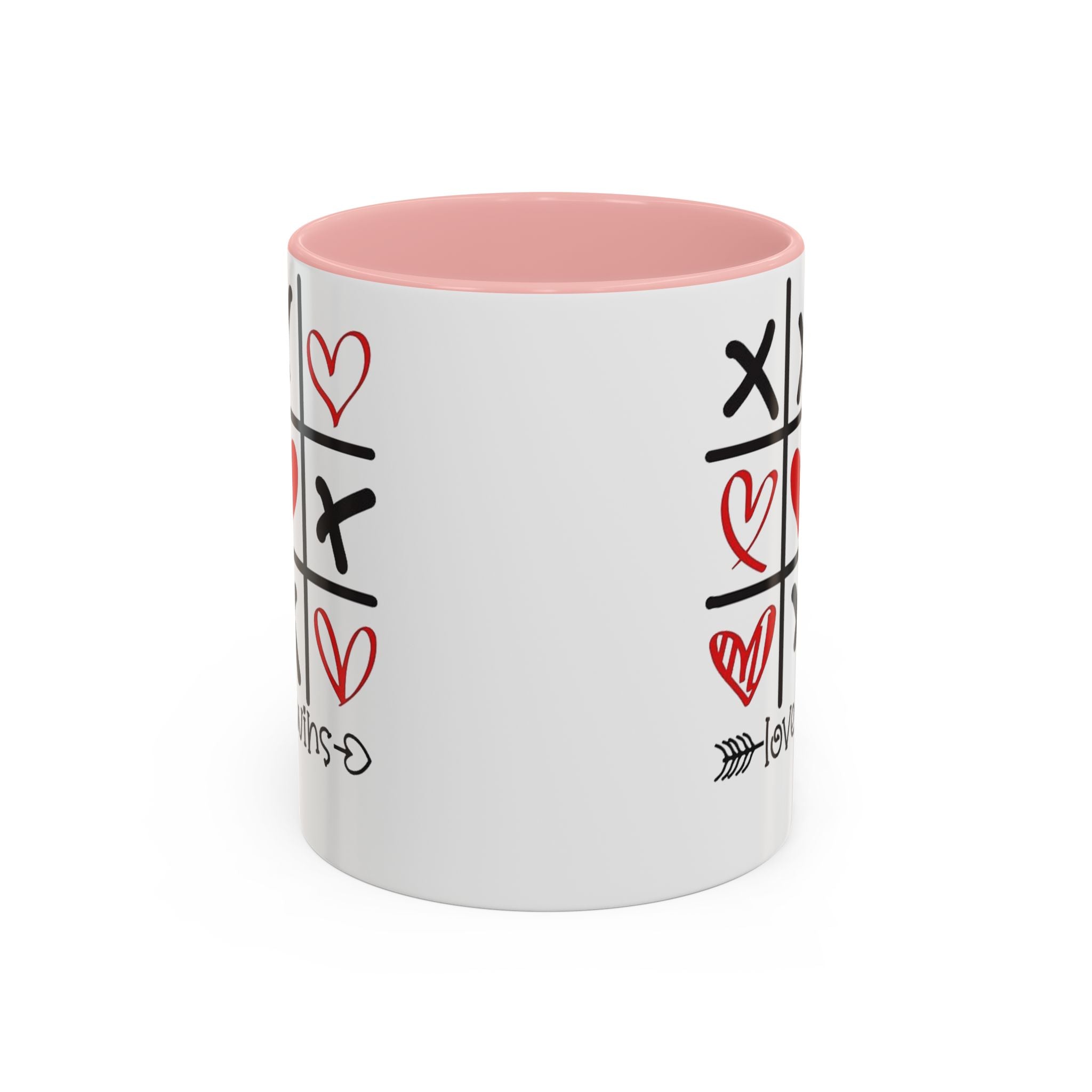 Love Wins Tic-Tac-Toe Heart Accent Coffee Mug — Romantic Valentine 11/15oz