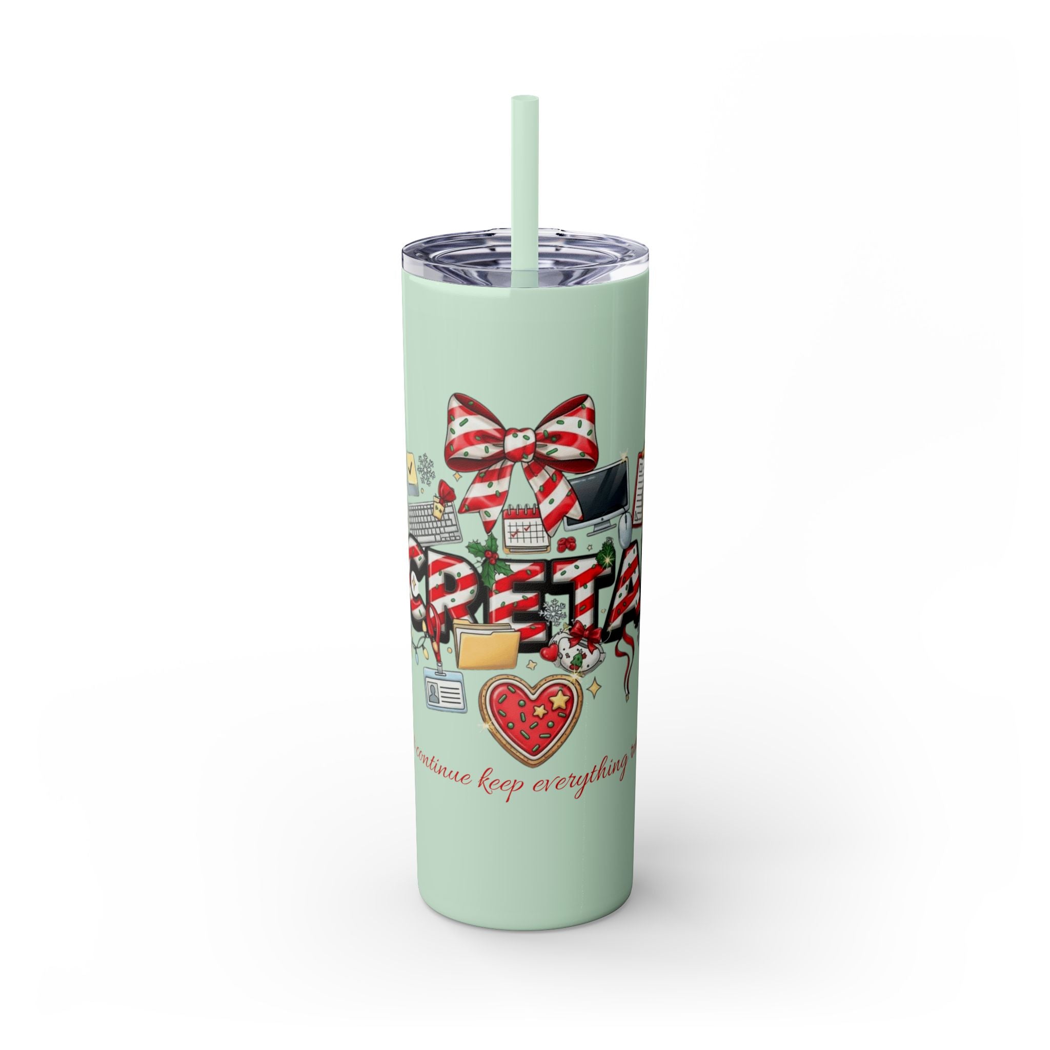 Christmas mug for the office team who keeps everything running smoothly. Candy Cane Christmas Office Secret Santa Design, 20oz with Straw