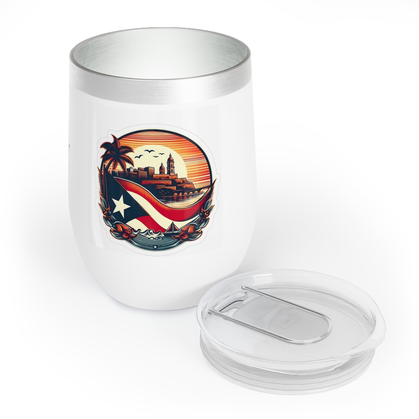 Tumbler with Puerto Rican Design, Chill Wine Tumbler for Beach Days, Gift for Wine Lovers, Travel Mug for Celebrations, Outdoor Fun