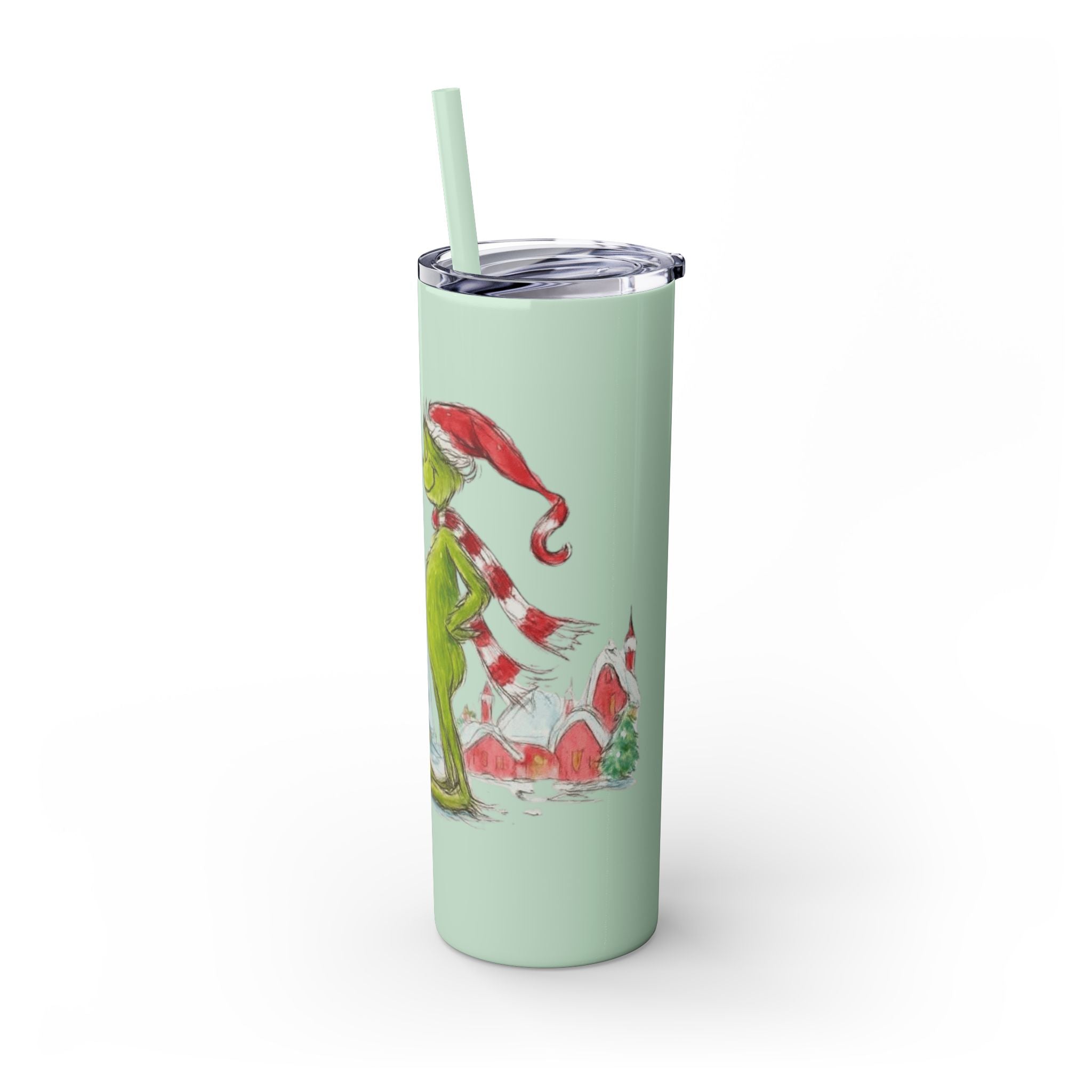 Grinch Christmas Skinny Tumbler with Straw — Dr. Seuss Holiday Quote Design, 20oz Christmas Mugs Collection
