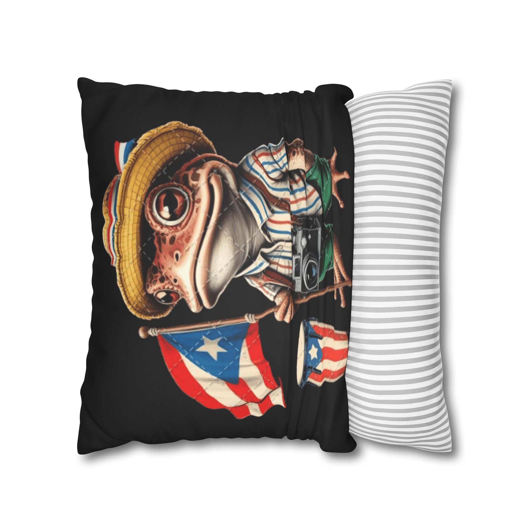 Puerto Rican Flag Frog Faux Suede Pillowcase  Tourist Toad Camera Design Puerto Rico Culture Pillow