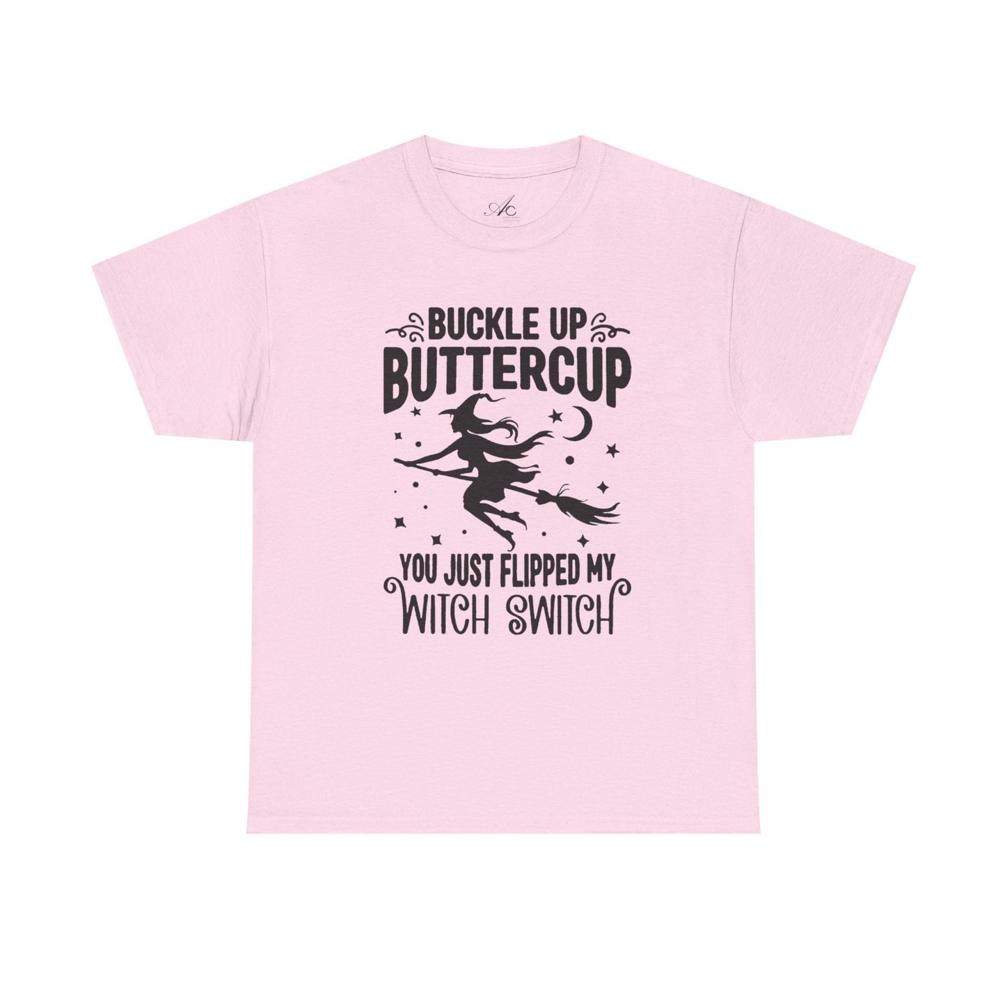 Witchy Humor Tee - Buckle Up Buttercup, Unisex Heavy Cotton Tee, Halloween Shirt, Casual Wear, Gift for Her, Funny T-Shirt