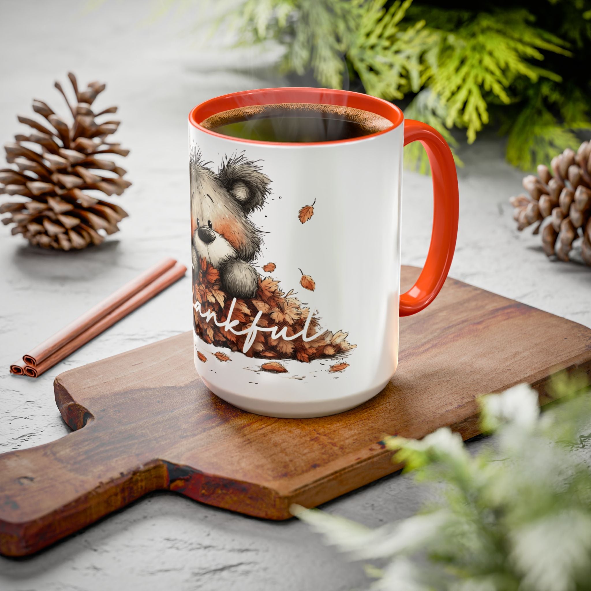 Thankful Bear Autumn Mug — Cute Fall Coffee Cup (11oz, 15oz)