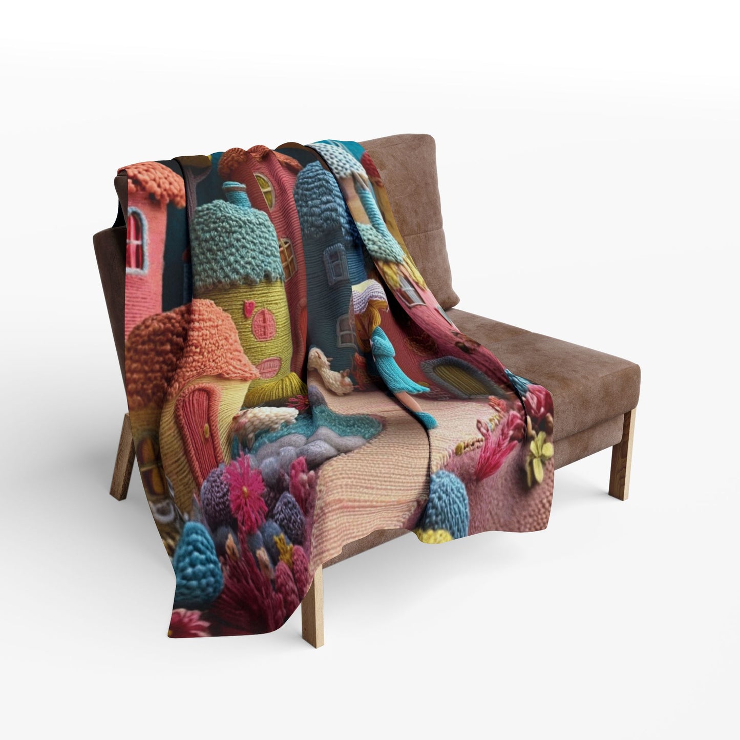 Whimsical Felt Village Fleece Blanket — Cute Cozy Throw for Kids & Nursery