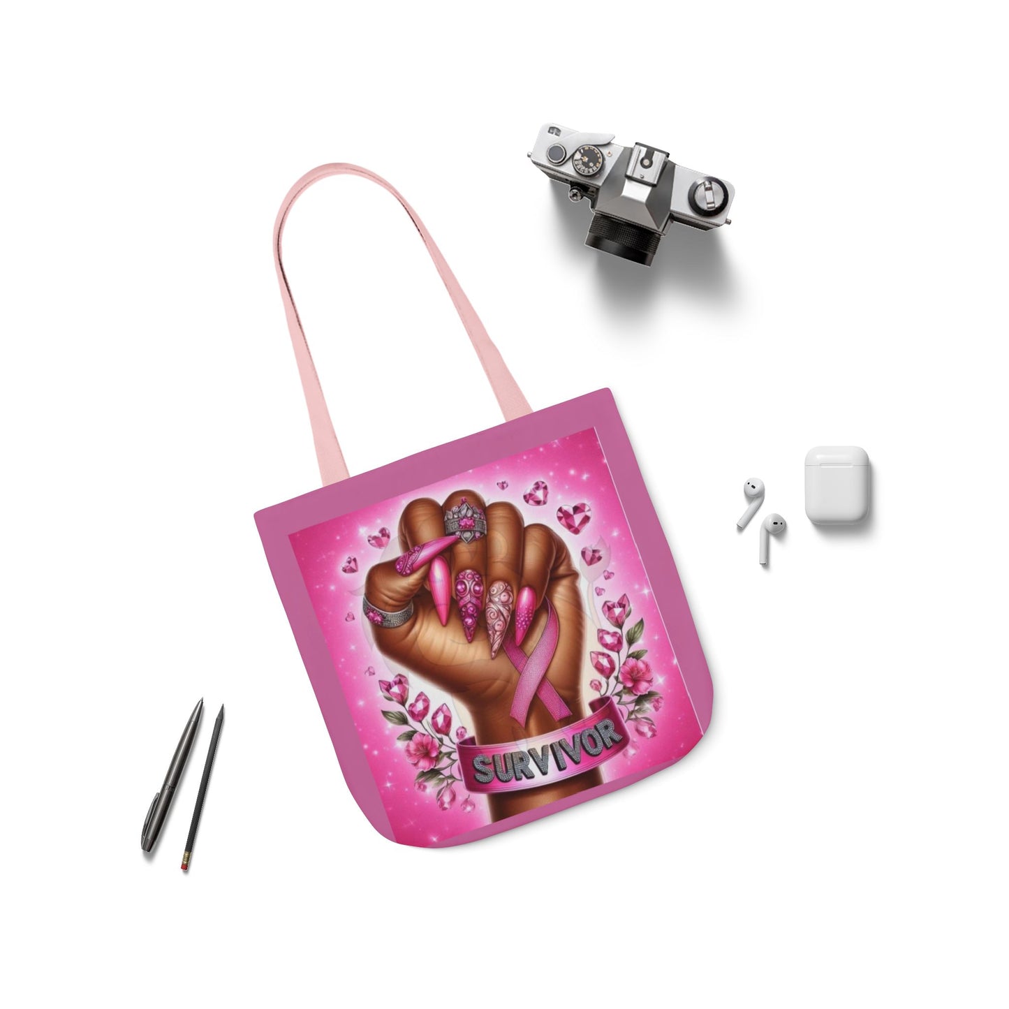 Breast Cancer Survivor Tote Bag  Pink Ribbon Empowerment Canvas Tote
