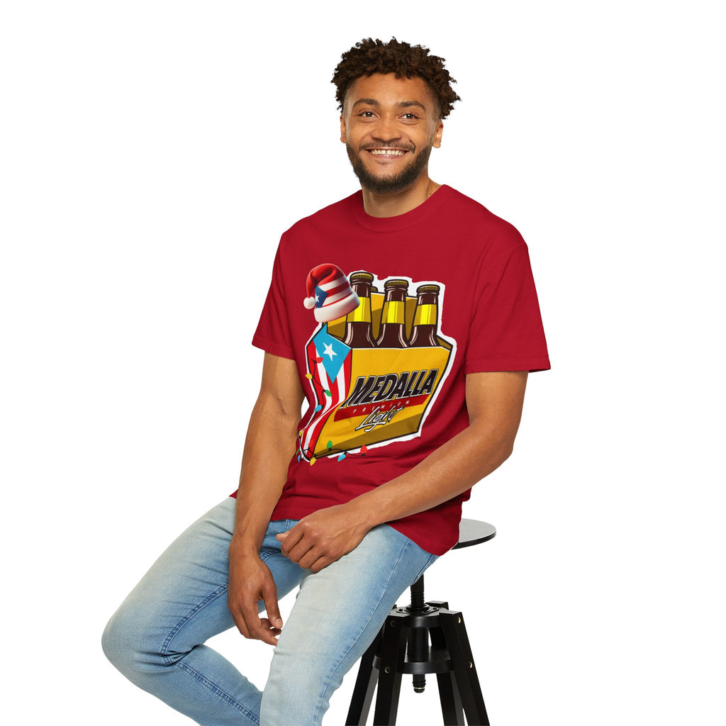 Medalla Light Beer T-Shirt  Navidad Boricua Holiday Tee Puerto Rico’s Navidades