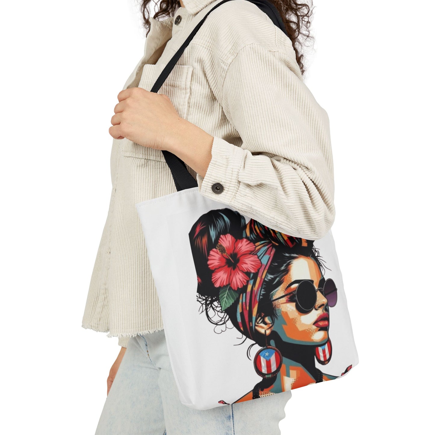 Carry Your Culture – Puerto Rican Pride in Every Step Chic Canvas Tote Bag - Stylish Floral Portrait, Trendy Beach Carryall, Mother's Day Gift, Everyday Shopper, Art Lovers Essential