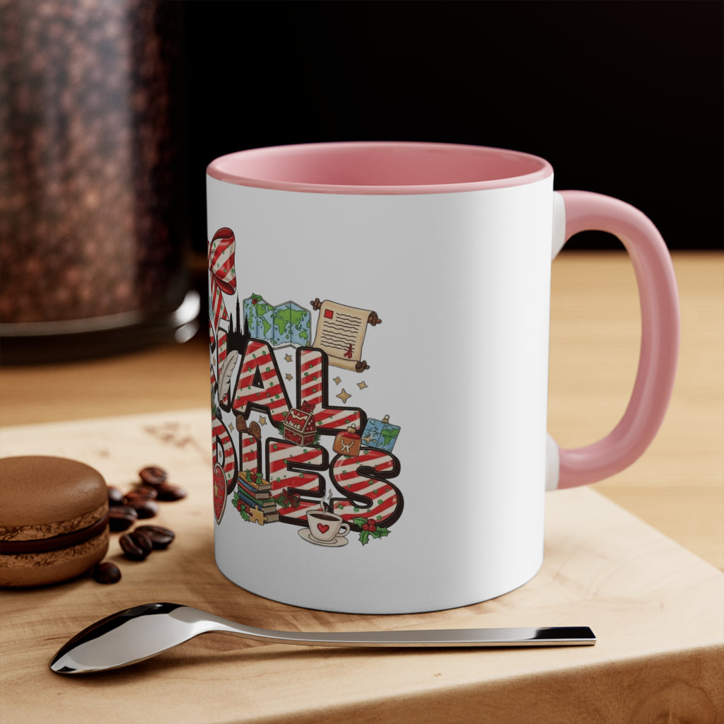 Social Studies Teacher Christmas Mug, Festive Candy-Stripe Holiday Coffee Cup School Staff Christmas Mug Collection,