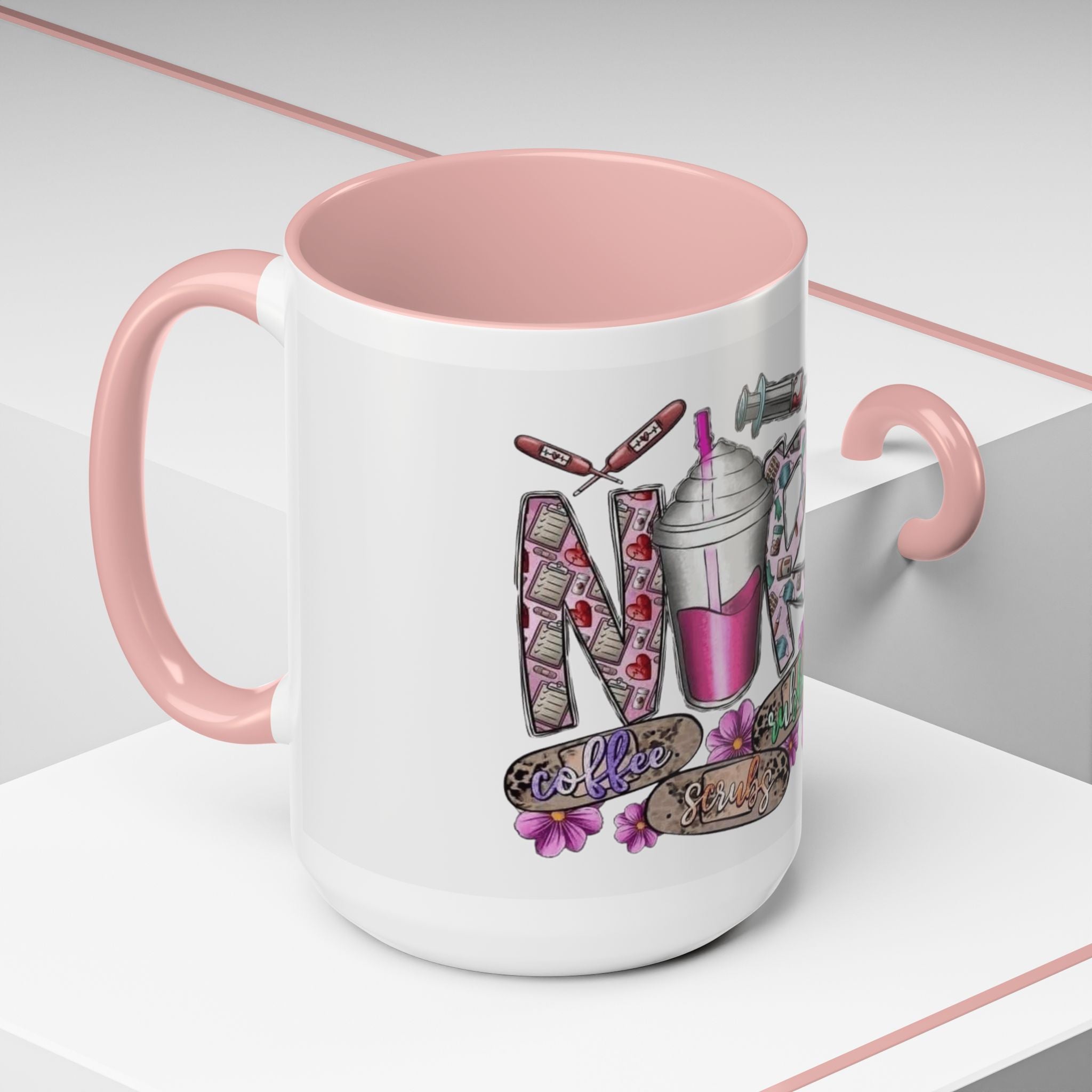 Nurse Love Coffee Mug  Cute Floral Medical Stethoscope & Syringe Design (11/15oz) Medical Christmas Mug