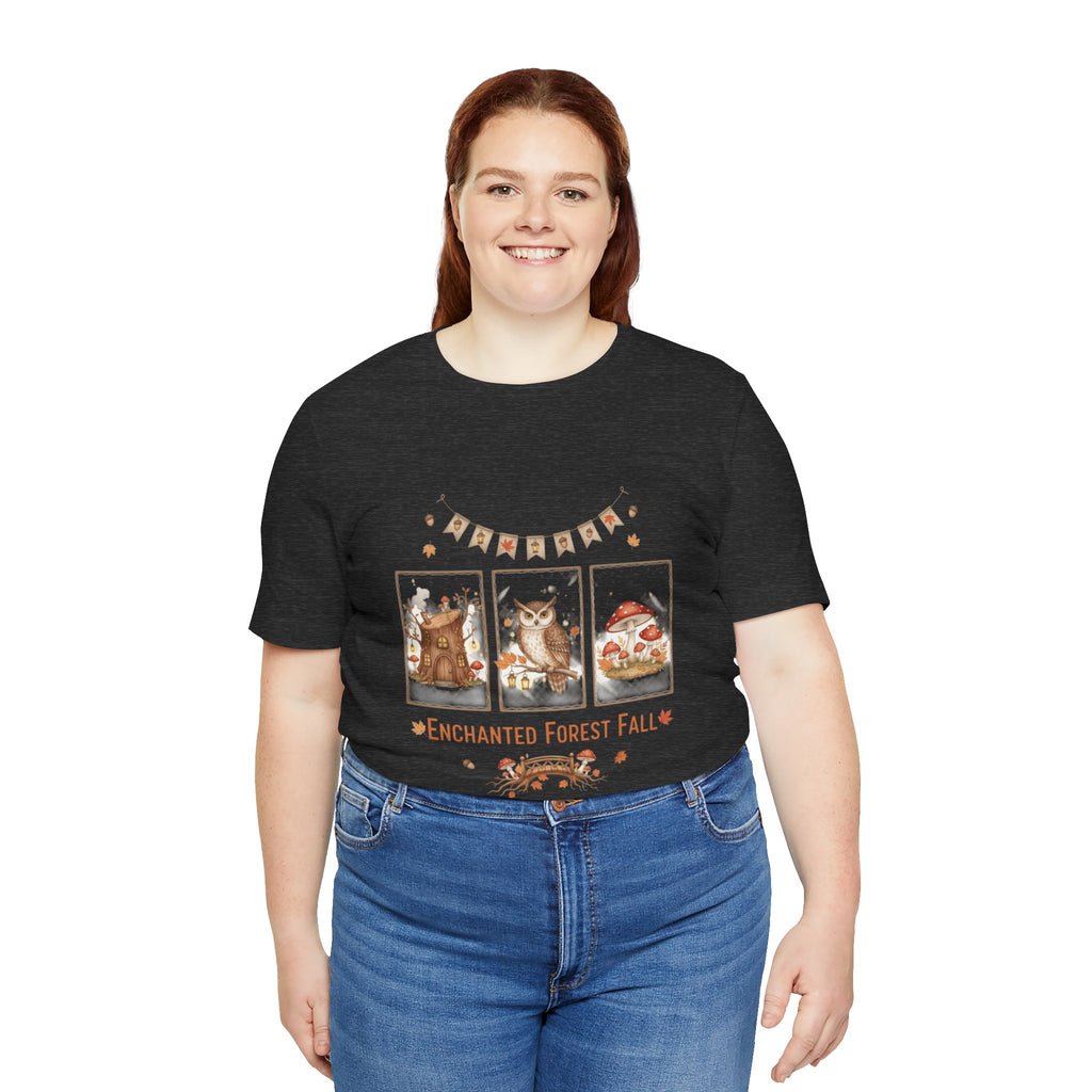 Enchanted Forest Fall Tee, Cute Owl Shirt, Autumn Graphic Tee, Nature Lover Gift, Cozy Fall Apparel, Wildlife T-Shirt, Unisex Fall Top
