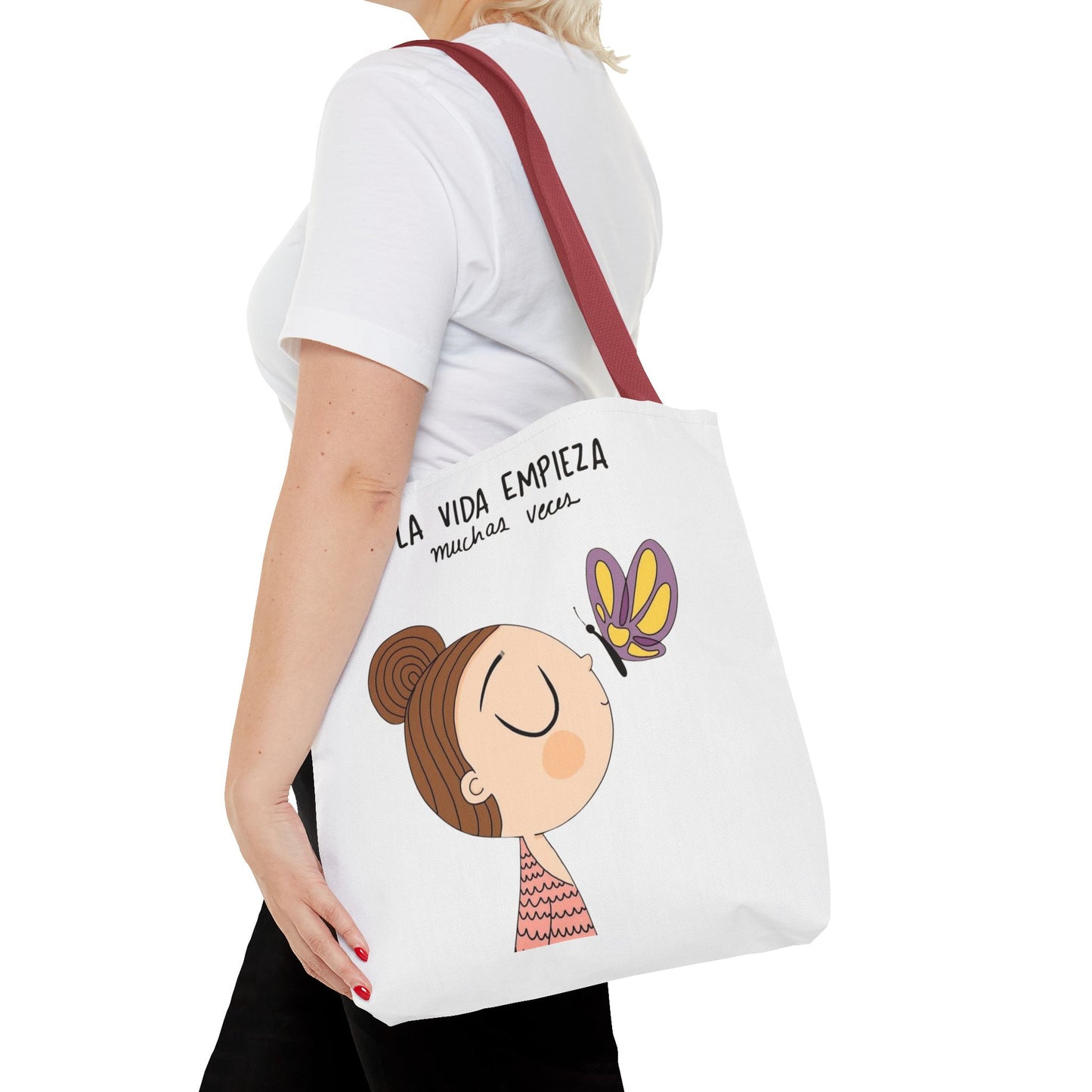 Lleva inspiración contigo a donde vayas, Eco-Friendly Carryall, Motivational Gift, Cute Reusable Shopper, Butterfly Design, Brighten Your Day