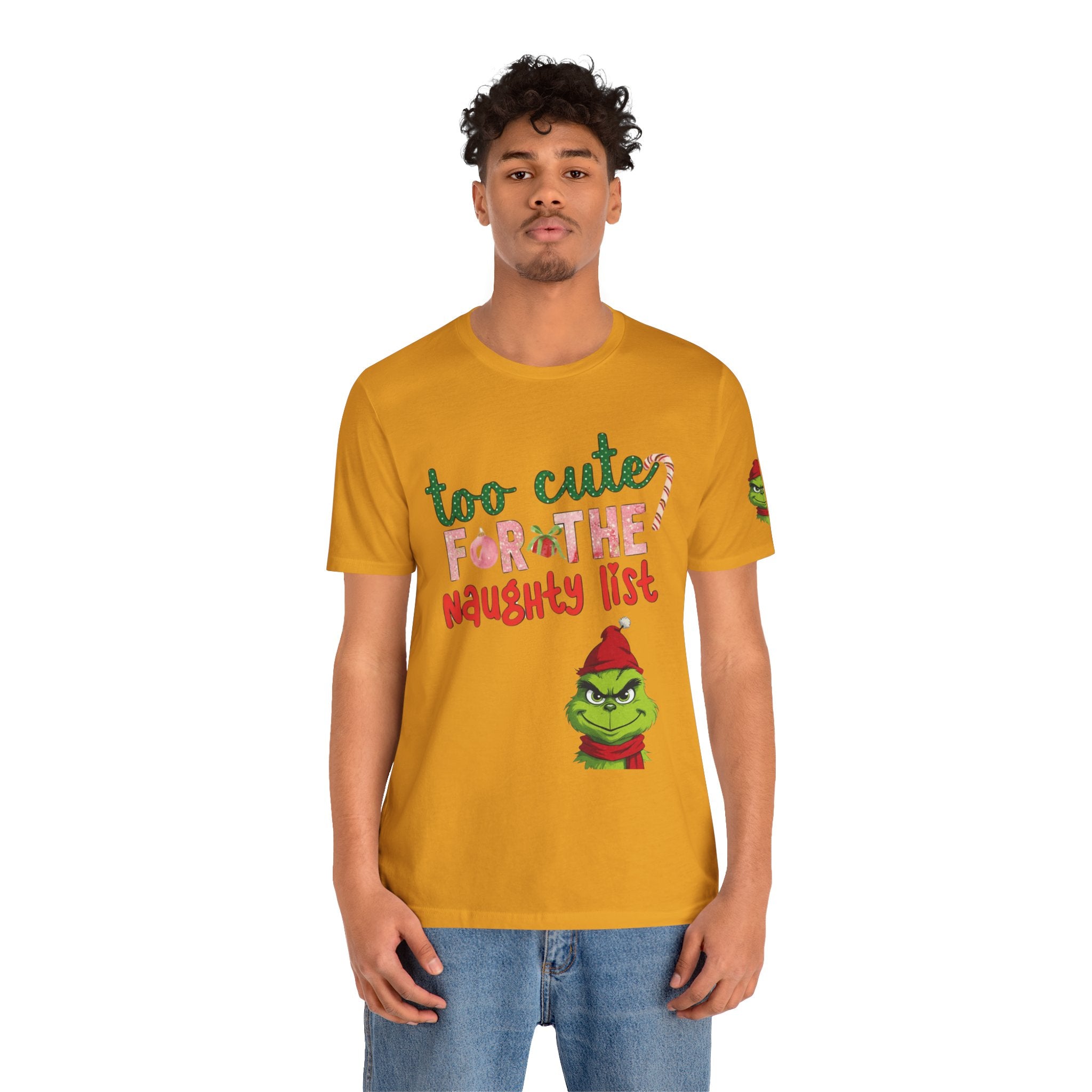 Christmas T-Shirts and Sweatshirts Collection Cute Grinch Holiday Tee 'Too Cute for the Naughty List' Unisex Jersey T-Shirt