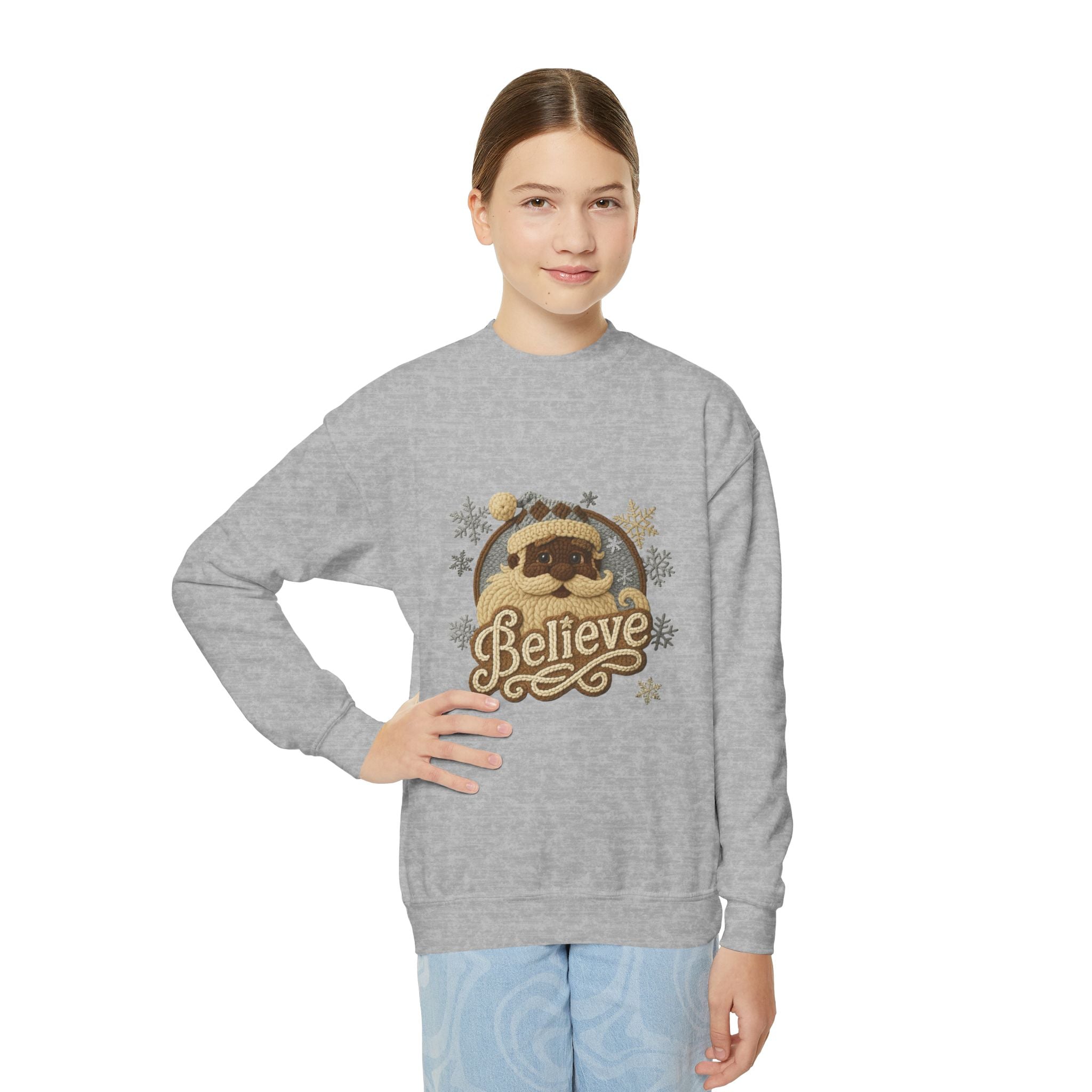 Youth Sweatshirt  'Believe' Cozy Sloth Holiday Crewneck