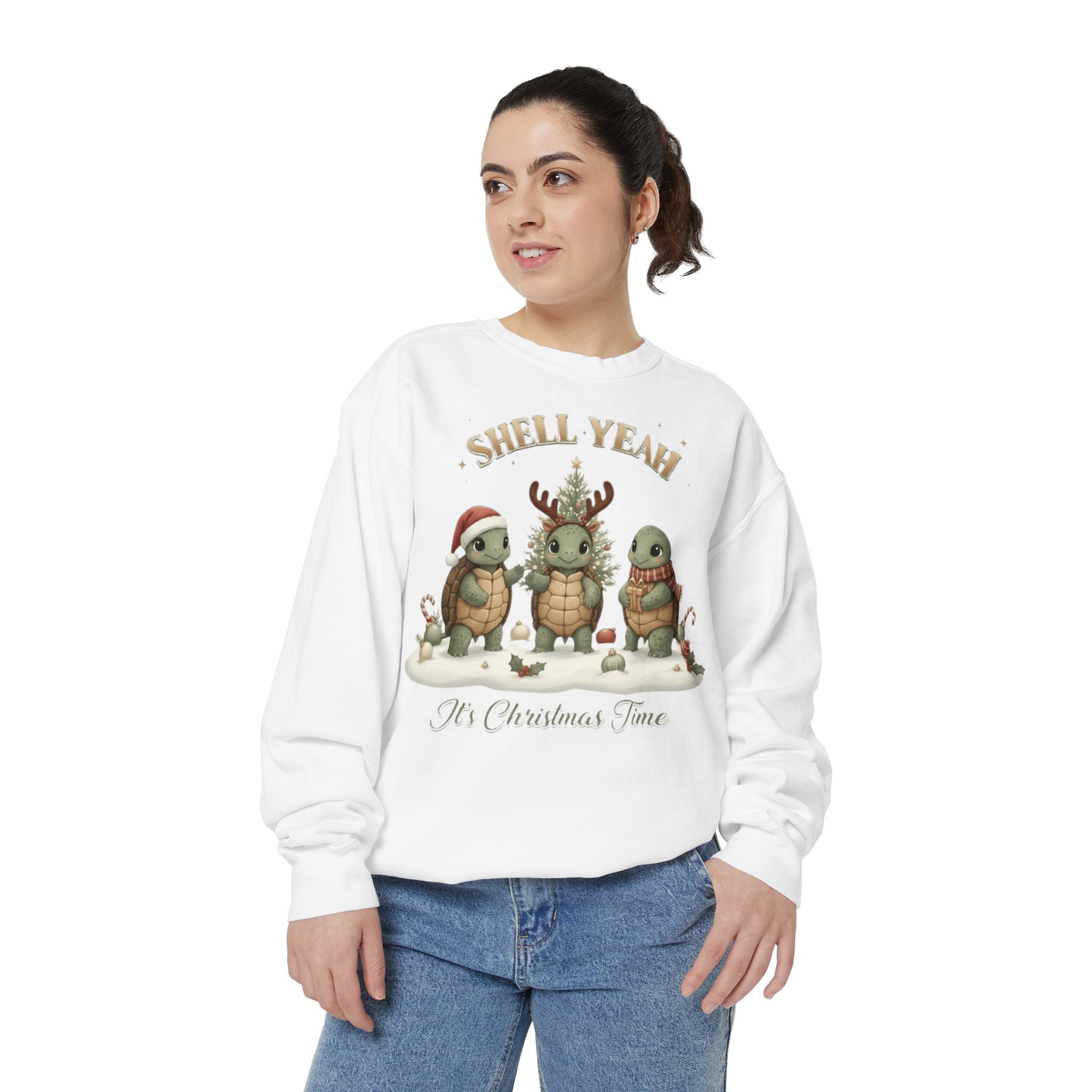 Christmas Turtle Sweatshirt  "Shell Yeah, It’s Christmas Time" Holiday Pullover