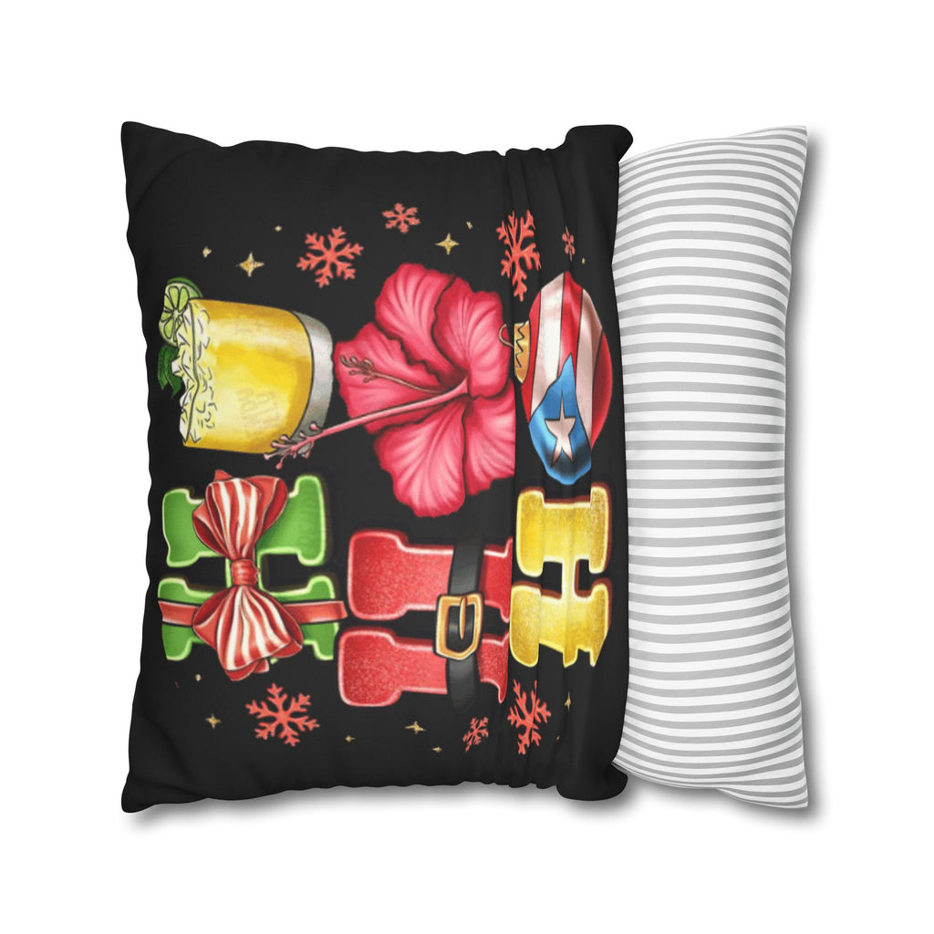 Holiday HOHO Pillow Cover  Puerto Rico Ornament, Hibiscus & Coquito Christmas Throw Pillowcase