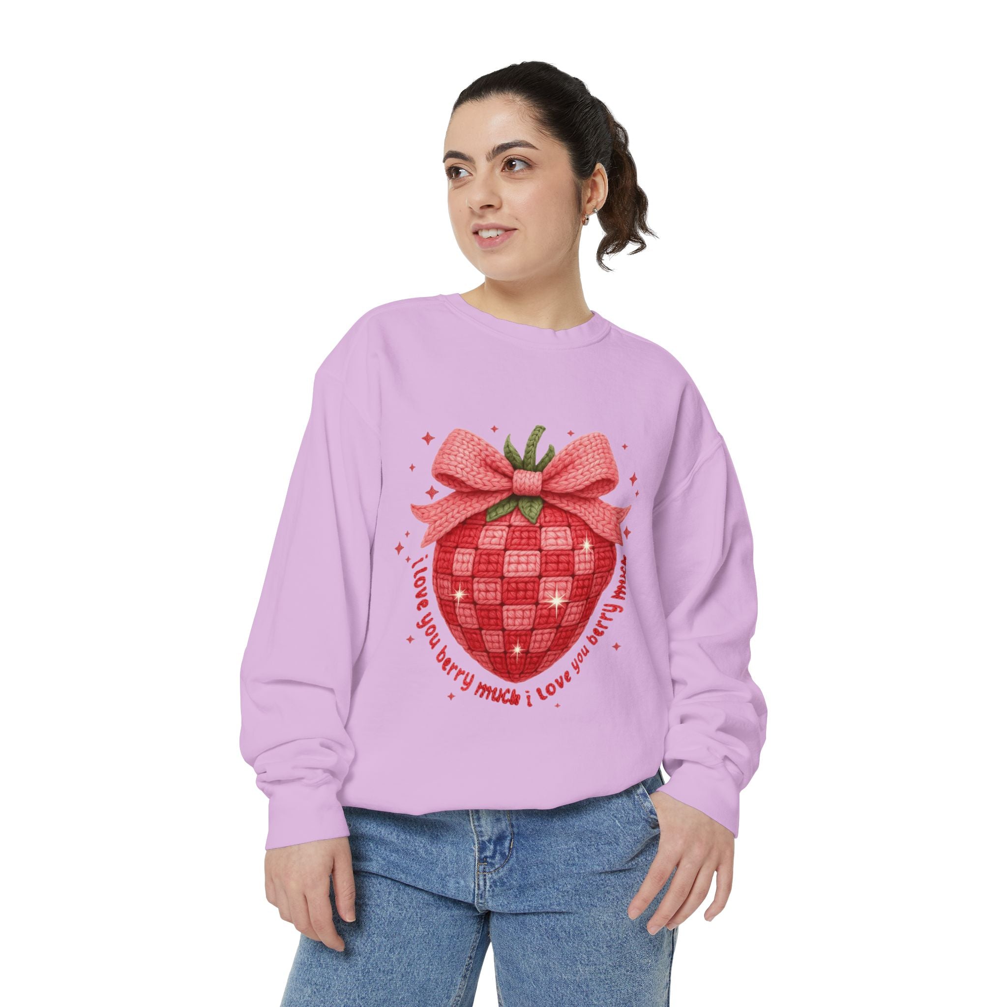 Strawberry Bow Sweatshirt  "I Love You Berry Much" Cute Valentine Pullover