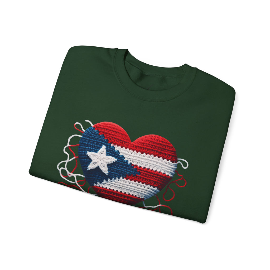 Puerto Rico Heart Crewneck Sweatshirt  Puerto Rican Flag Heart Knit Design
