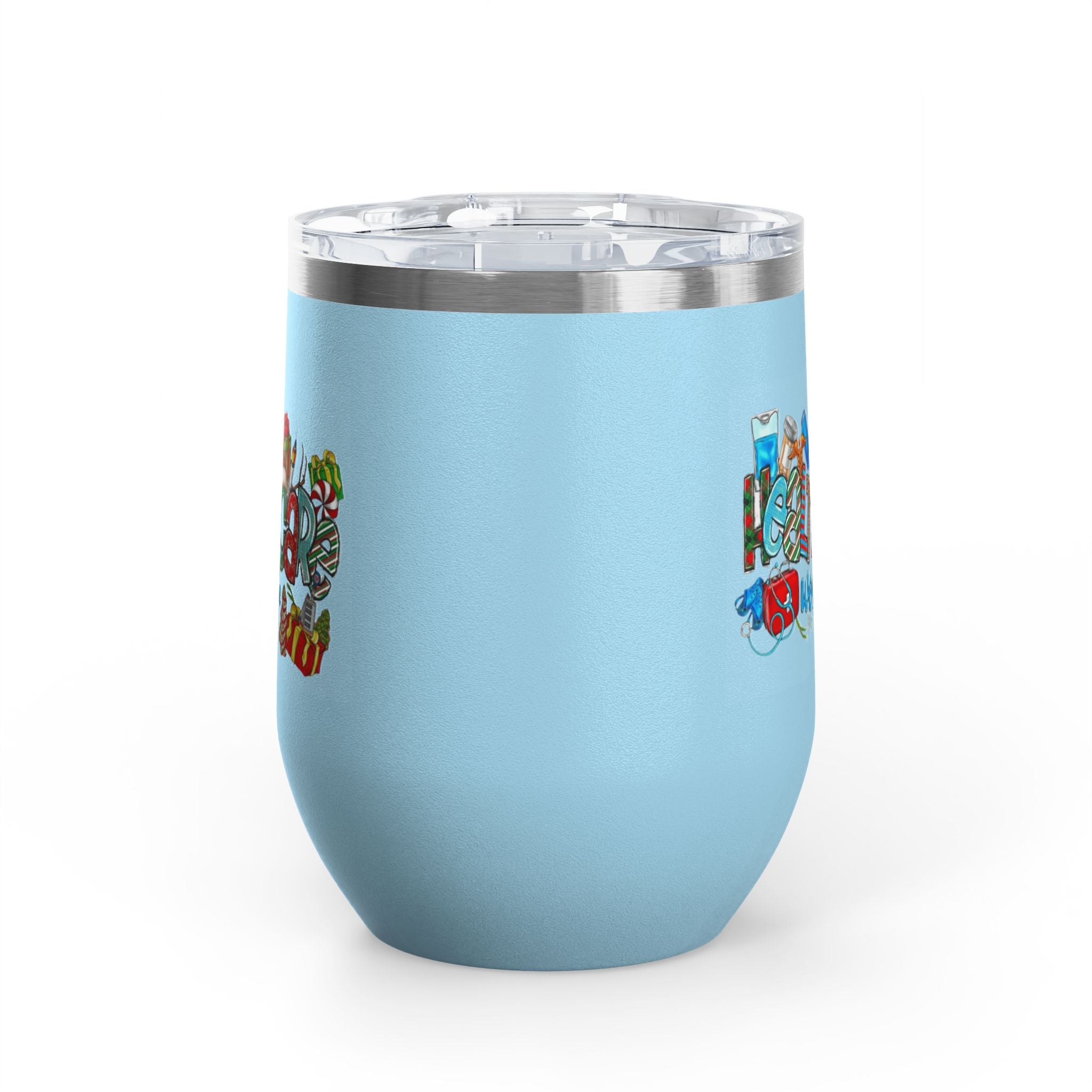 Healthcare Worker 12oz Wine Tumbler — Colorful Holiday Medical Staff Gift Medical Christmas Mug