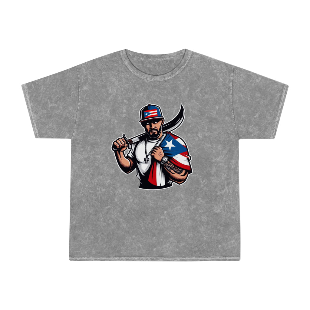 Puerto Rican Flag Bolo Knife T-Shirt  Boricua Pride Mineral Wash Tee