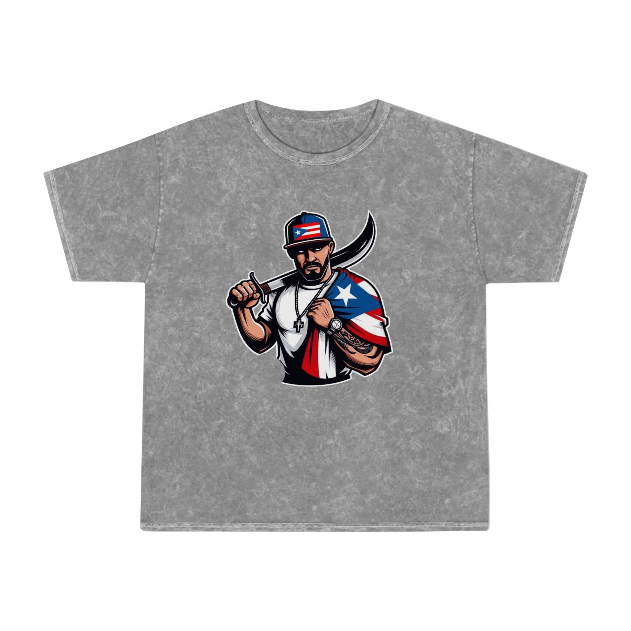 Puerto Rican Flag Bolo Knife T-Shirt  Boricua Pride Mineral Wash Tee