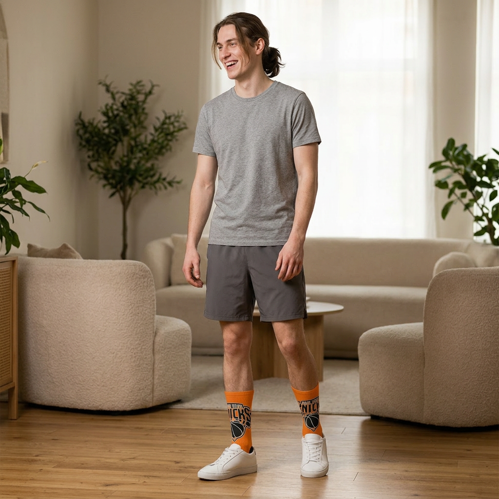 Basketball-Inspired Pattern Crew Socks — Retro Sports Sublimation Socks NY-K