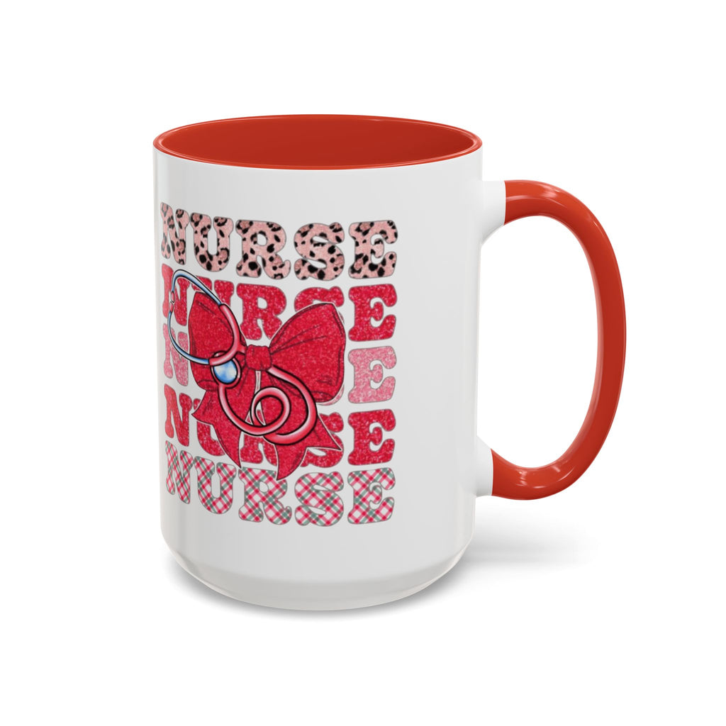 Nurse Stethoscope Bow Accent Coffee Mug — Cute Leopard & Plaid Healthcare Gift (11/15oz) Medical Christmas Mug