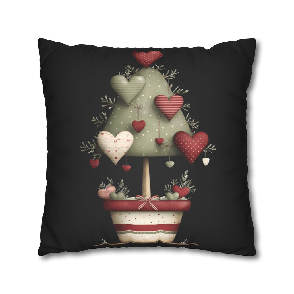Valentine Heart Topiary Faux Suede Pillowcase CHRISTMAS PILLOW DÉCOR