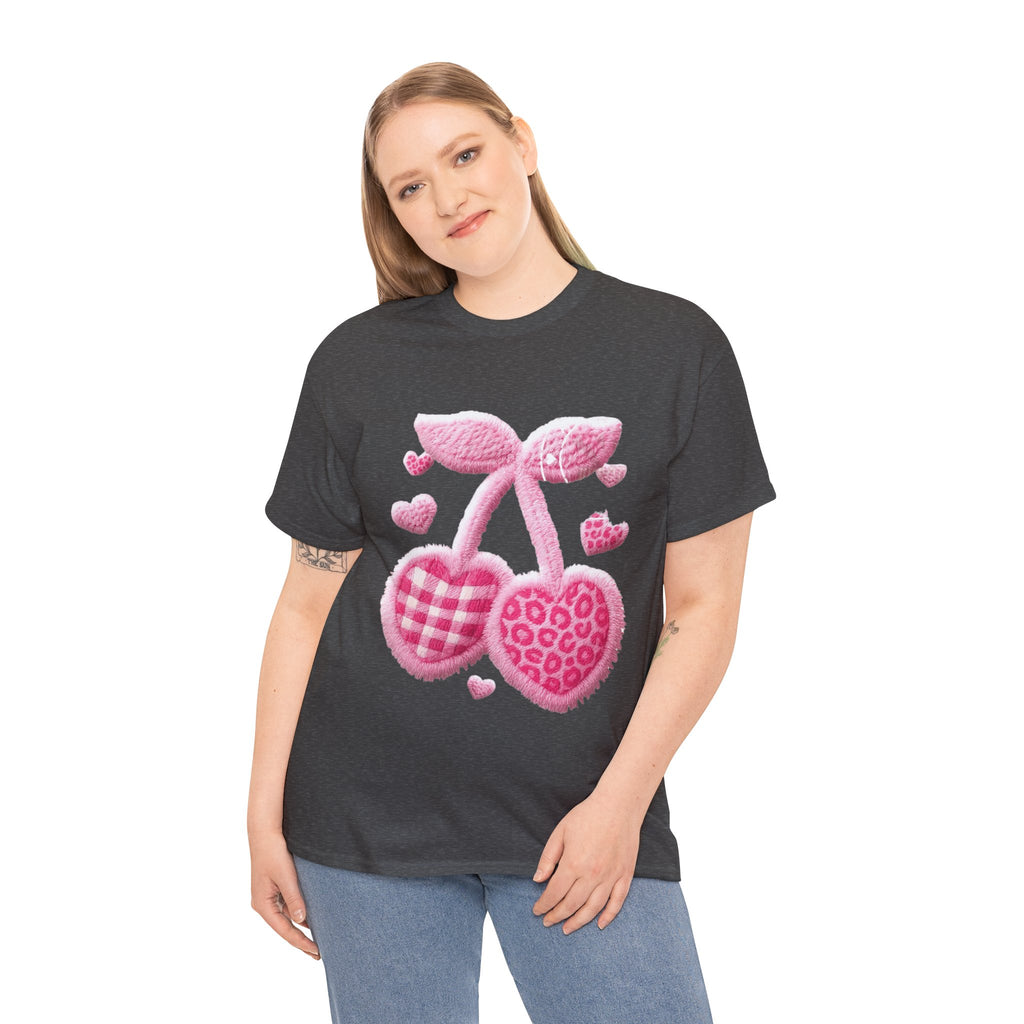 Pink Heart Cherries Tee  LOVE Graphic Valentine T-Shirt
