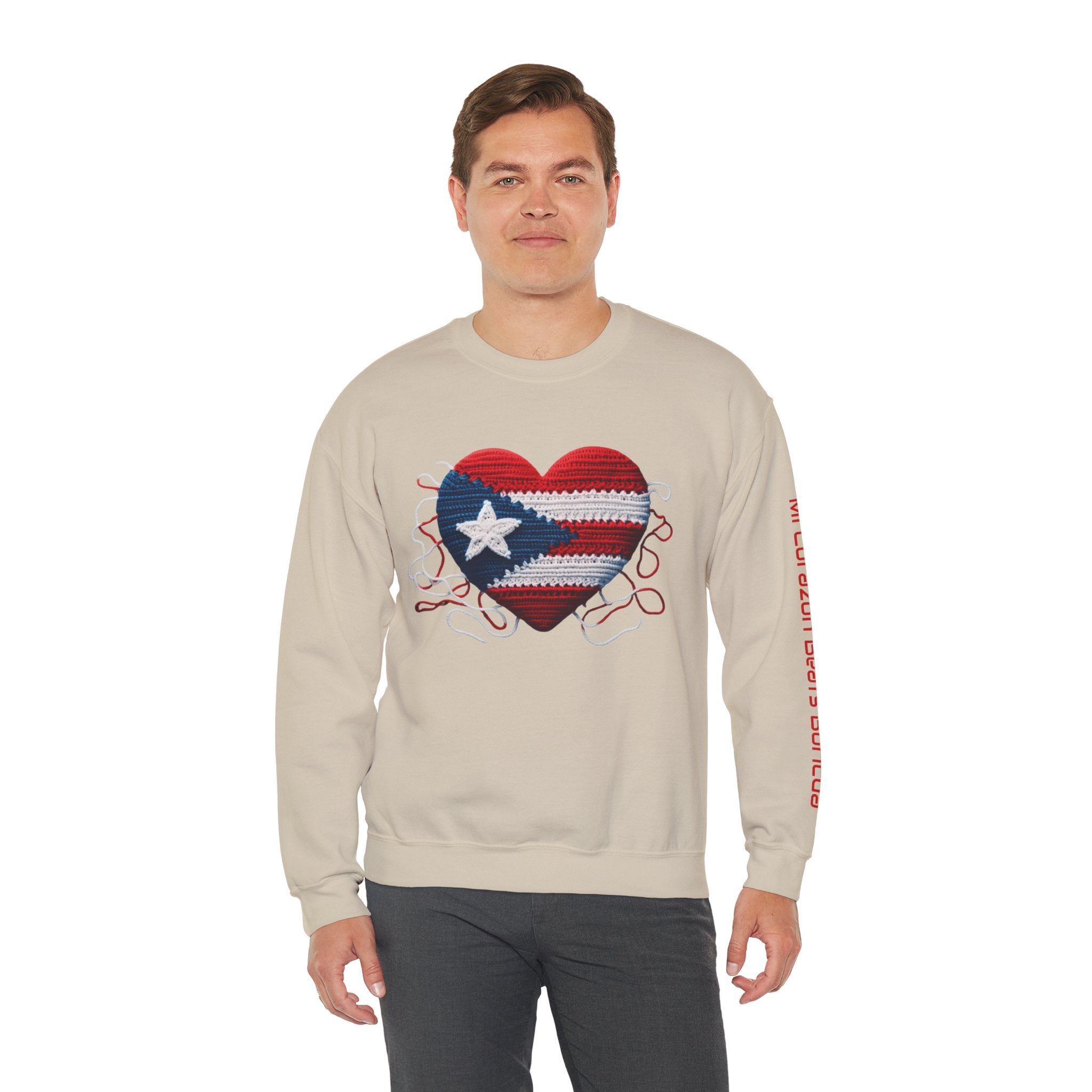 Puerto Rico Heart Crewneck Sweatshirt  Puerto Rican Flag Heart Knit Design