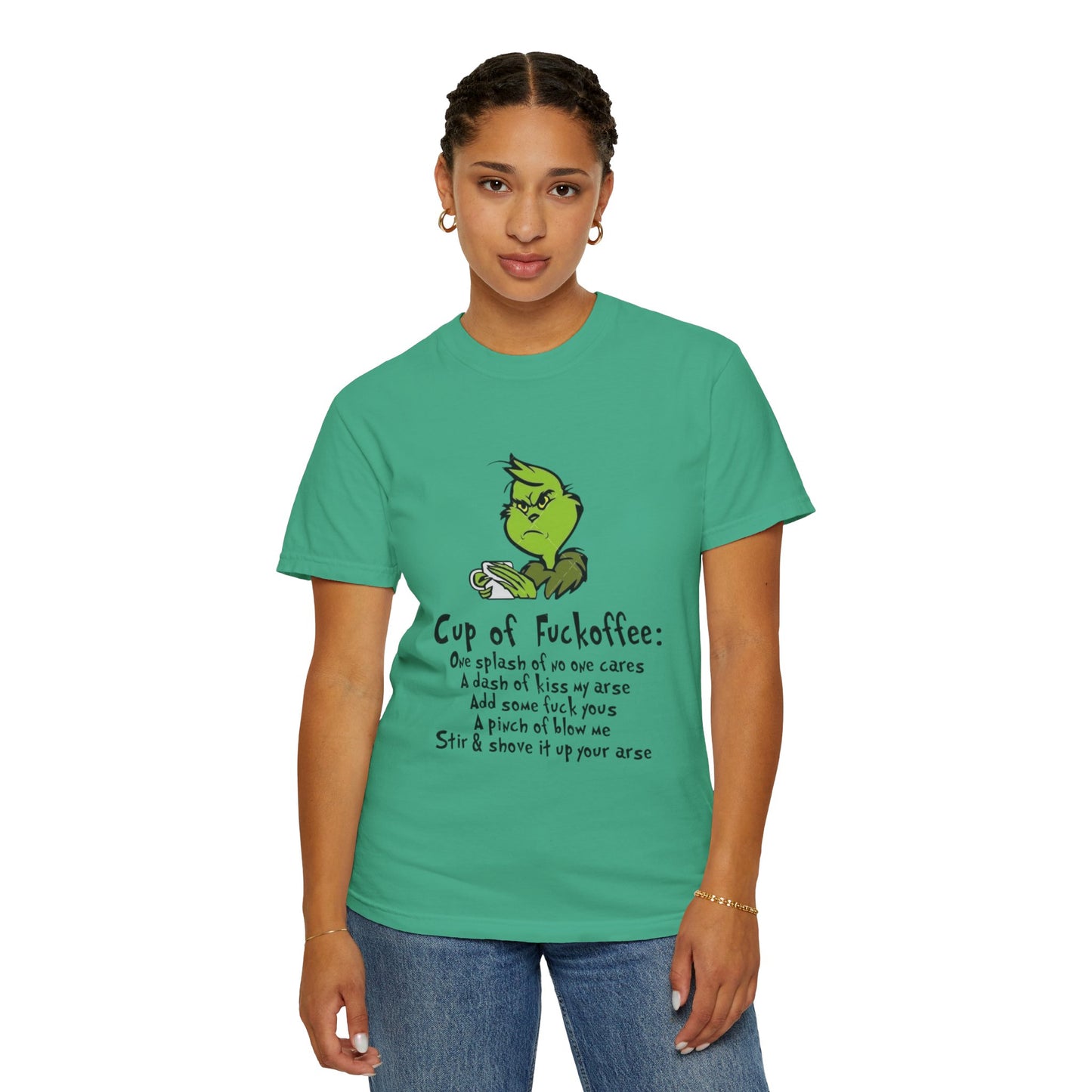 Holiday Graphic Tees  Cozy Festive Wear Funny Grinch-Inspired Unisex T-Shirt Cup of Fuckoffee