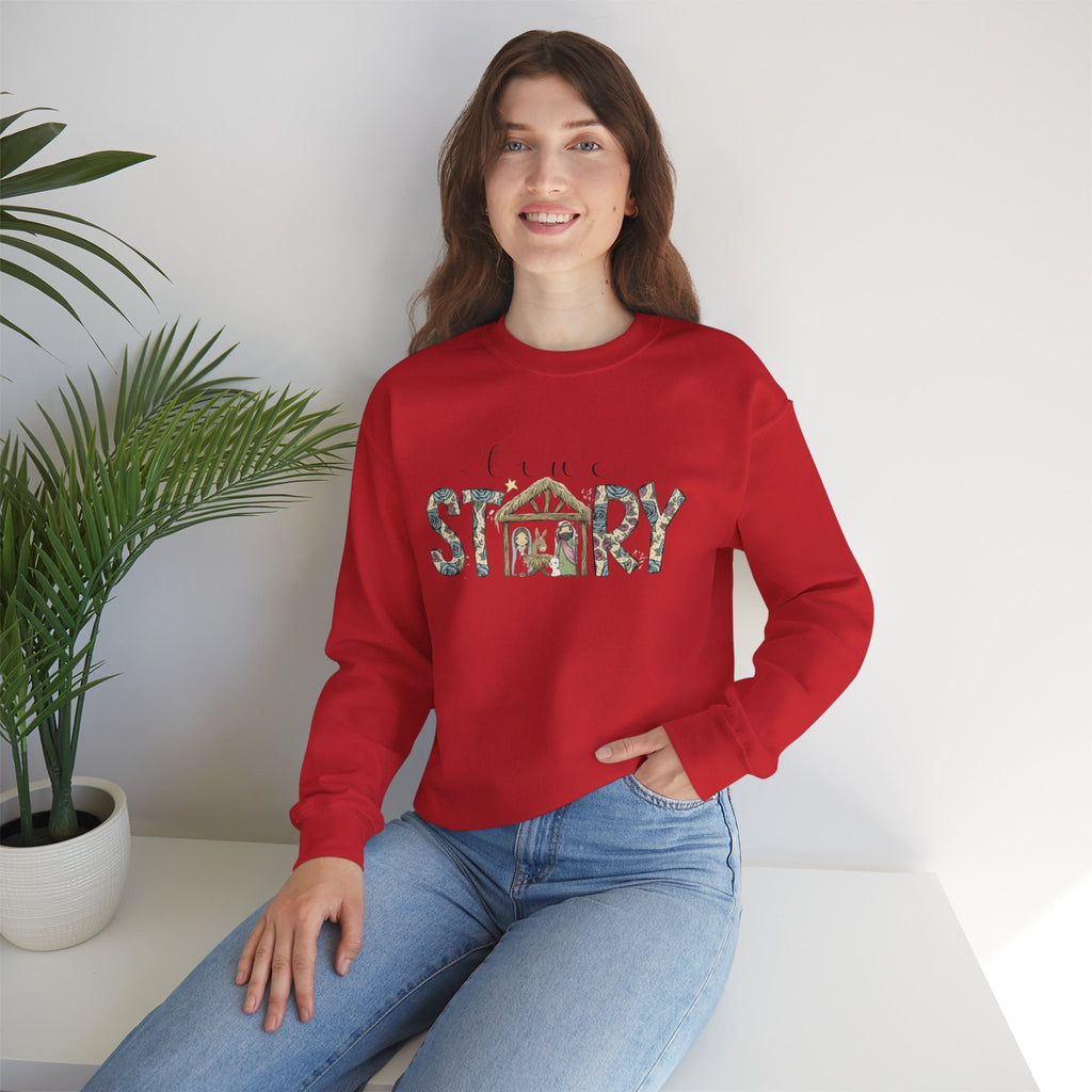 Crewneck Sweatshirt "Come Story" Floral Nativity Design  Cozy Christmas Pullover unique festive designs and joyful