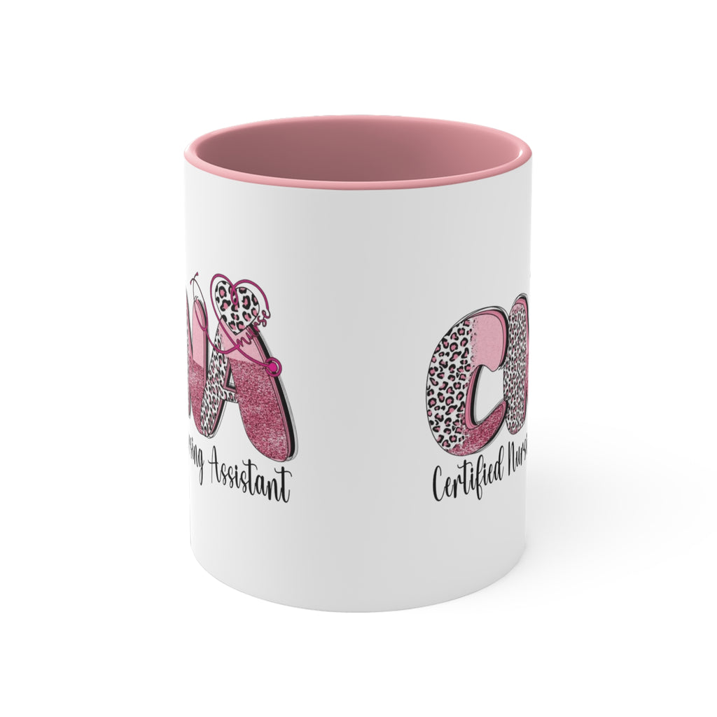 Certified Nursing Assistant (CNA) Pink Leopard Accent Mug — 11oz Gift for Nurses, Nursing Assistants Medical Christmas Mug