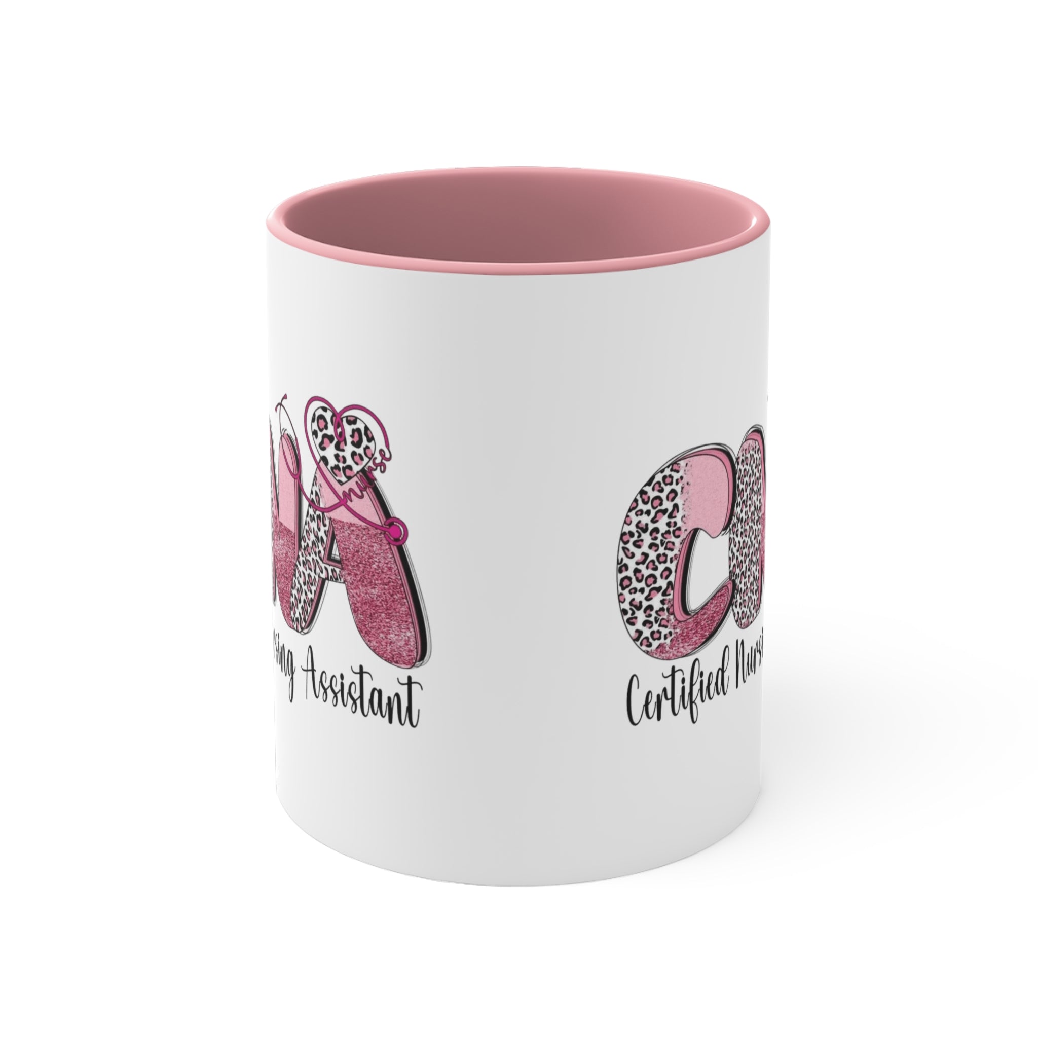 Certified Nursing Assistant (CNA) Pink Leopard Accent Mug — 11oz Gift for Nurses, Nursing Assistants Medical Christmas Mug