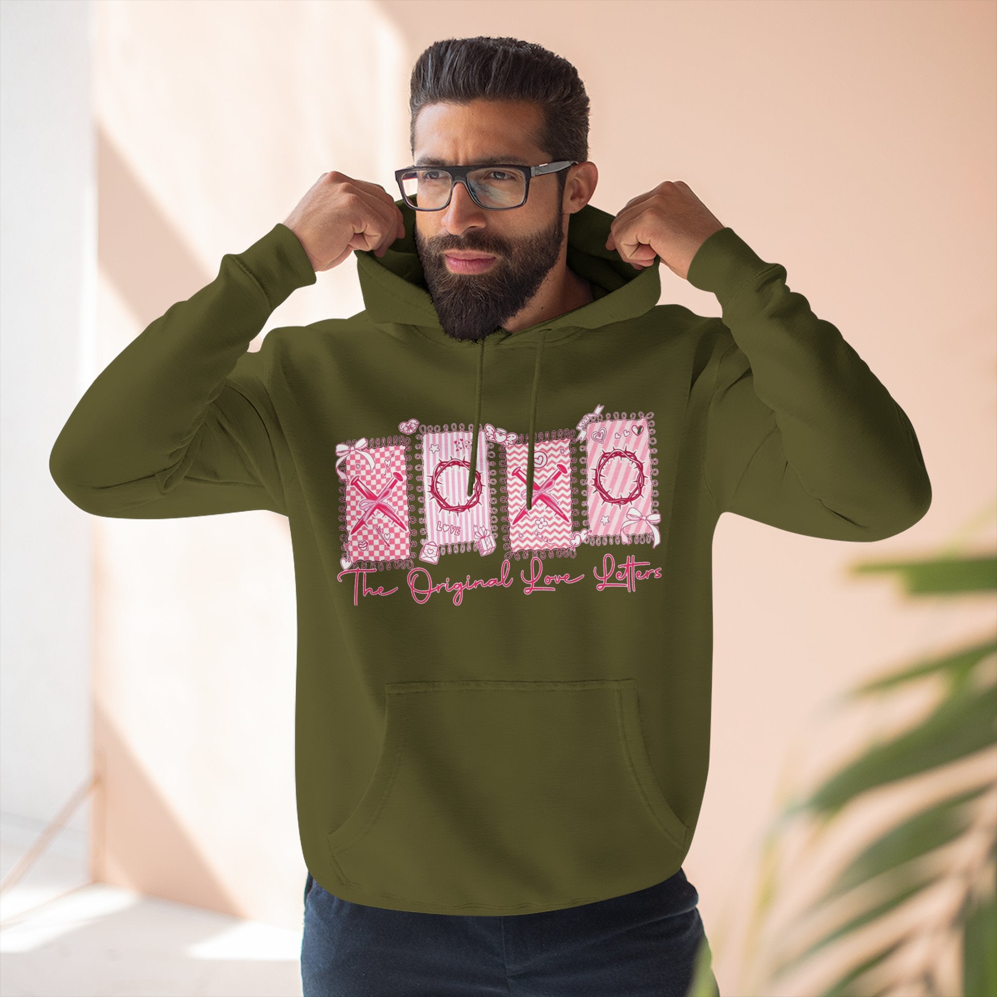 Hoodie  Pink XOXO Three Panel Love Letters Fleece Hoodie