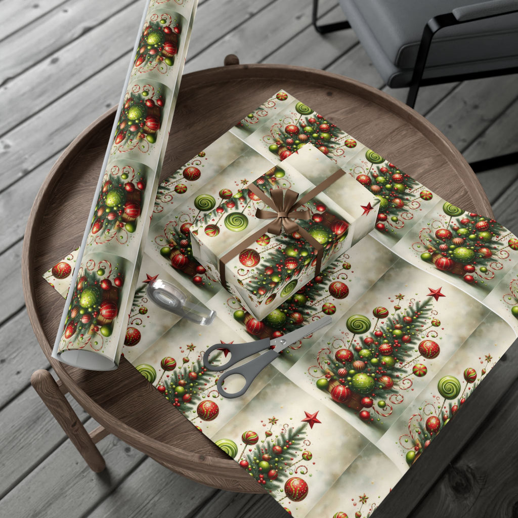 Christmas Tree Ornament Gift Wrap Paper — Vintage Holiday Wrapping Sheets
