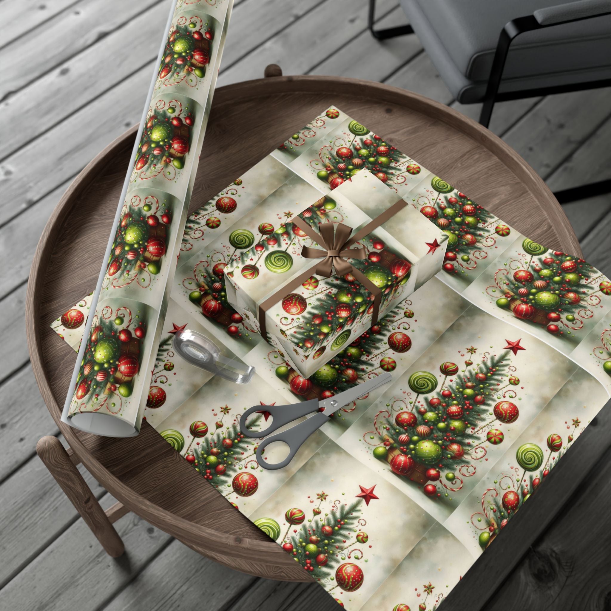Christmas Tree Ornament Gift Wrap Paper — Vintage Holiday Wrapping Sheets