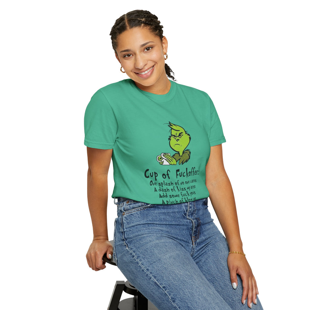 Holiday Graphic Tees  Cozy Festive Wear Funny Grinch-Inspired Unisex T-Shirt Cup of Fuckoffee