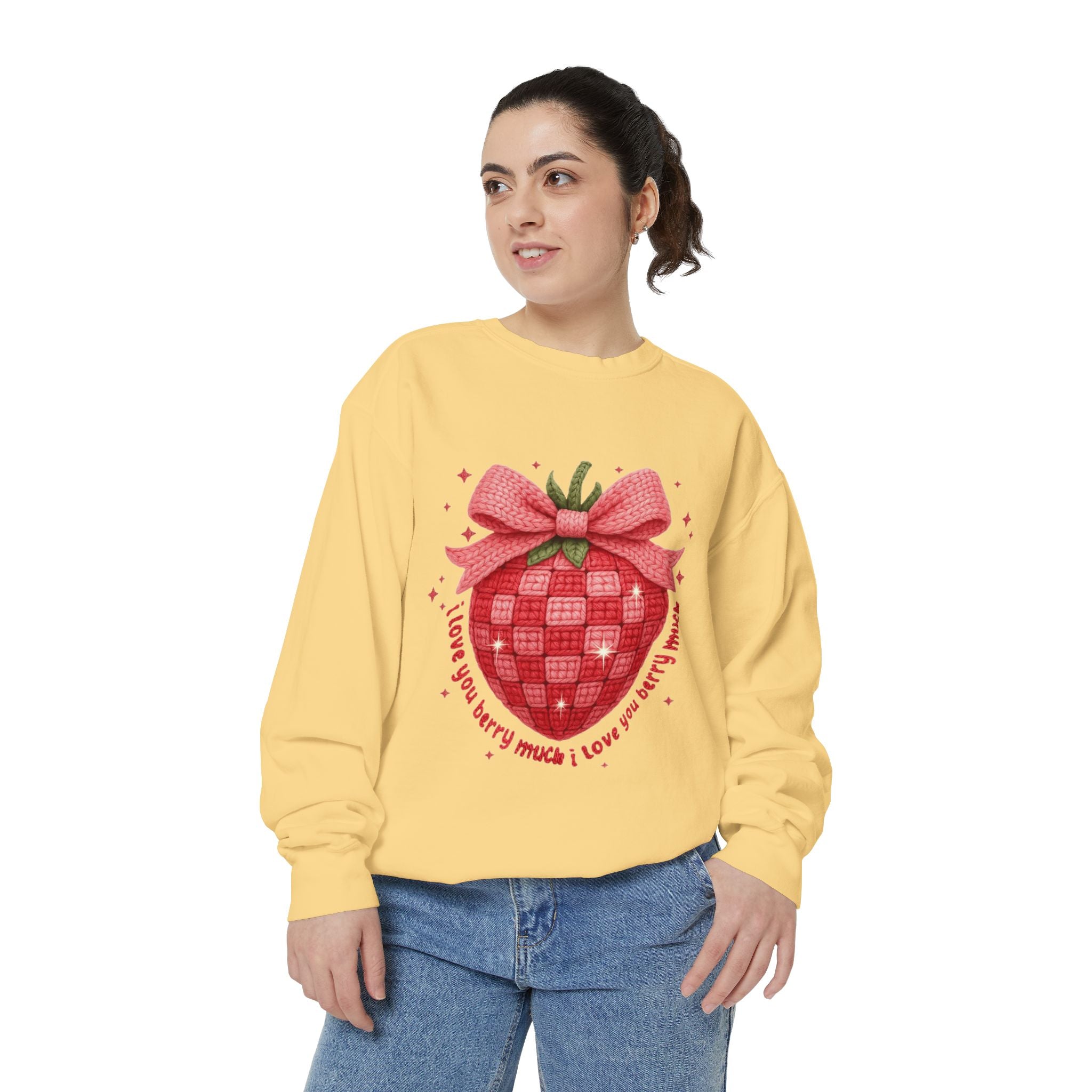 Strawberry Bow Sweatshirt  "I Love You Berry Much" Cute Valentine Pullover