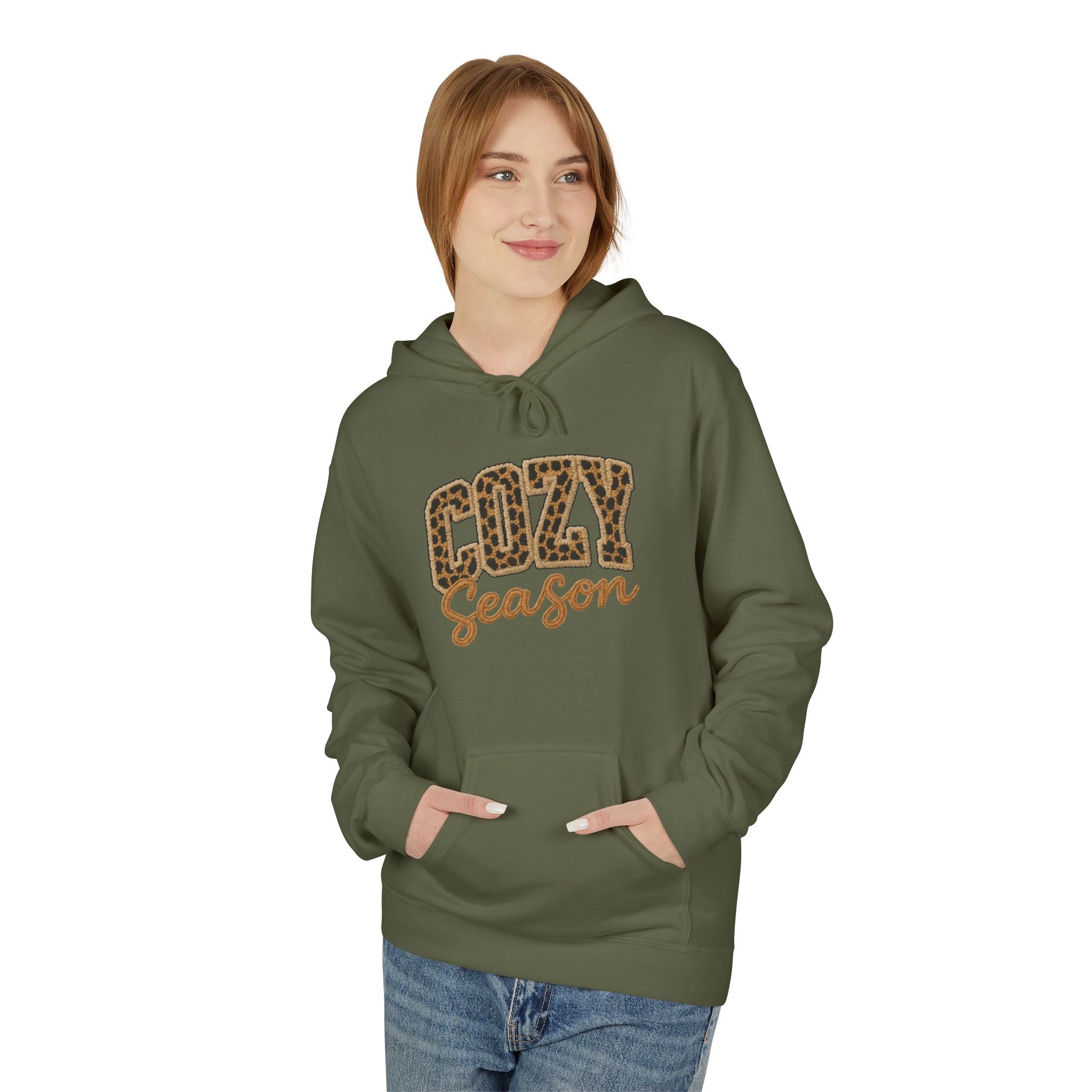 Cozy Season Leopard Hoodie — Fall Winter Graphic Pullover