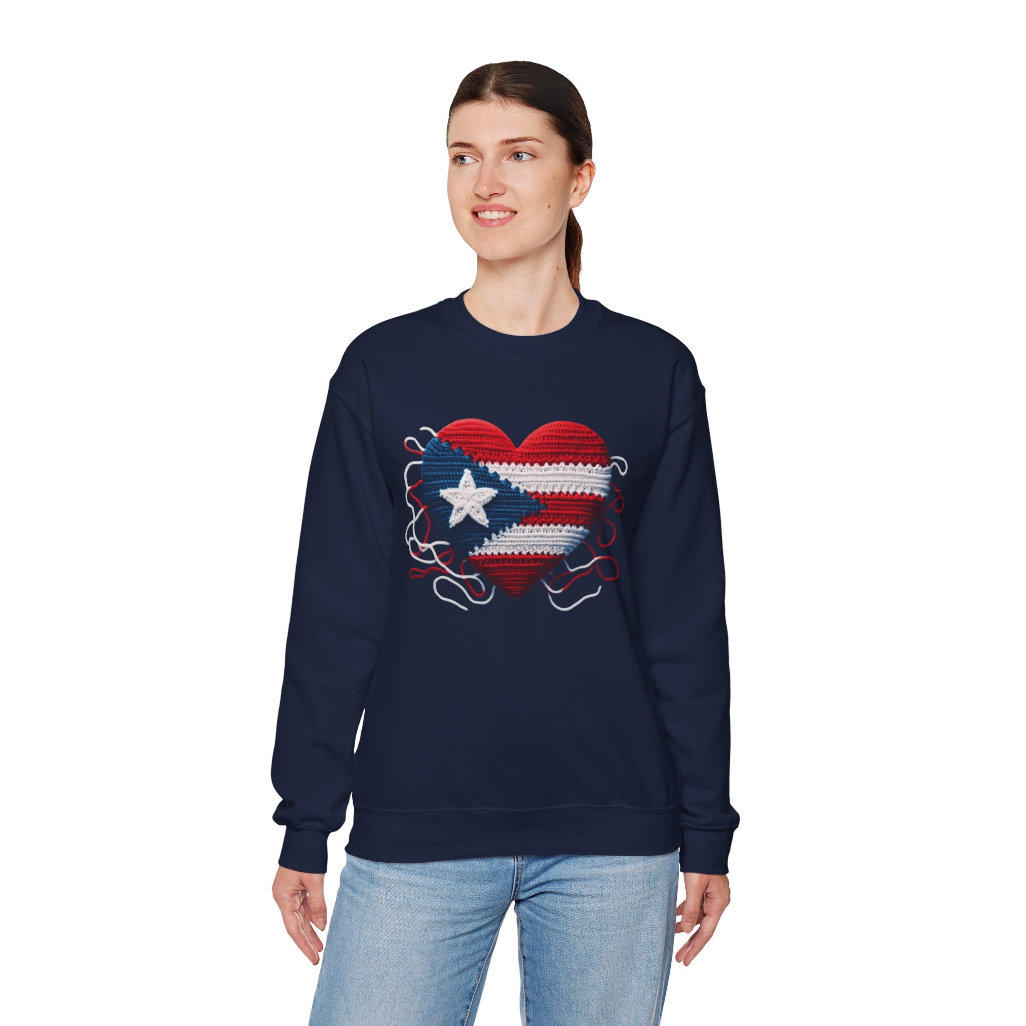 Puerto Rico Heart Crewneck Sweatshirt  Puerto Rican Flag Heart Knit Design