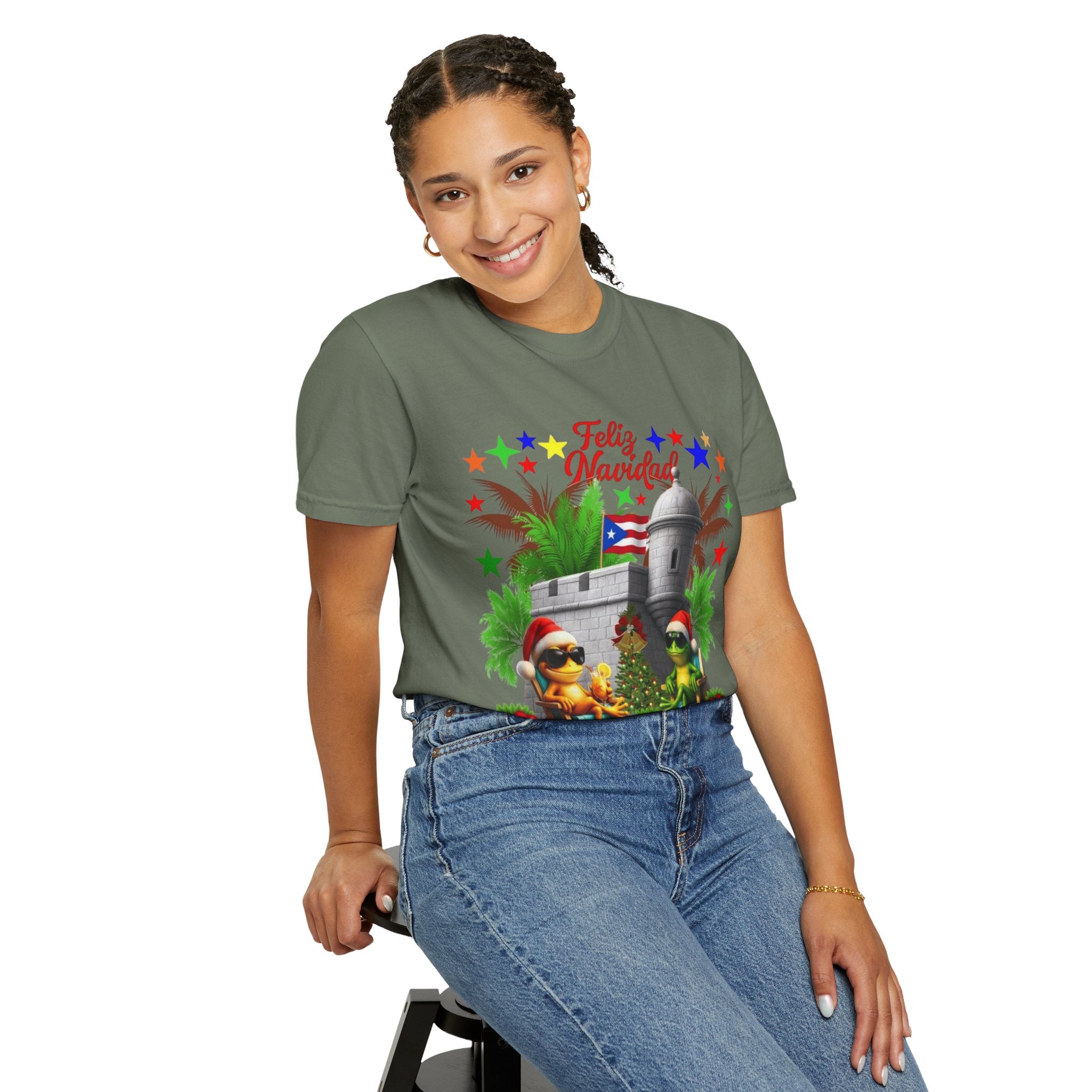 Feliz Navidad Puerto Rico T-Shirt  Castillo & Coquí Holiday Tee Puerto Rico Navidades