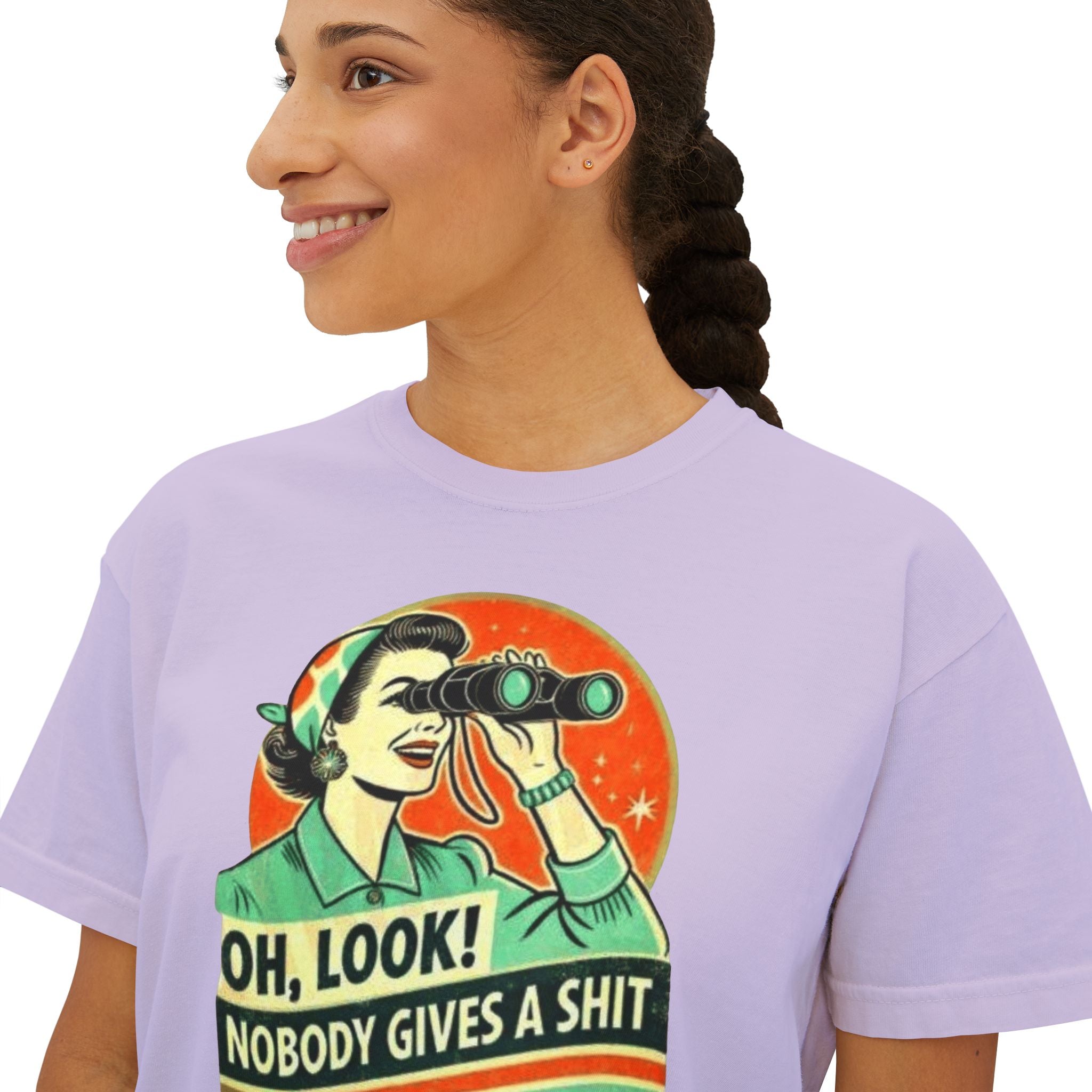 Graphic Tee — "Oh, Look! Nobody Gives a Shit" Retro Binoculars Design